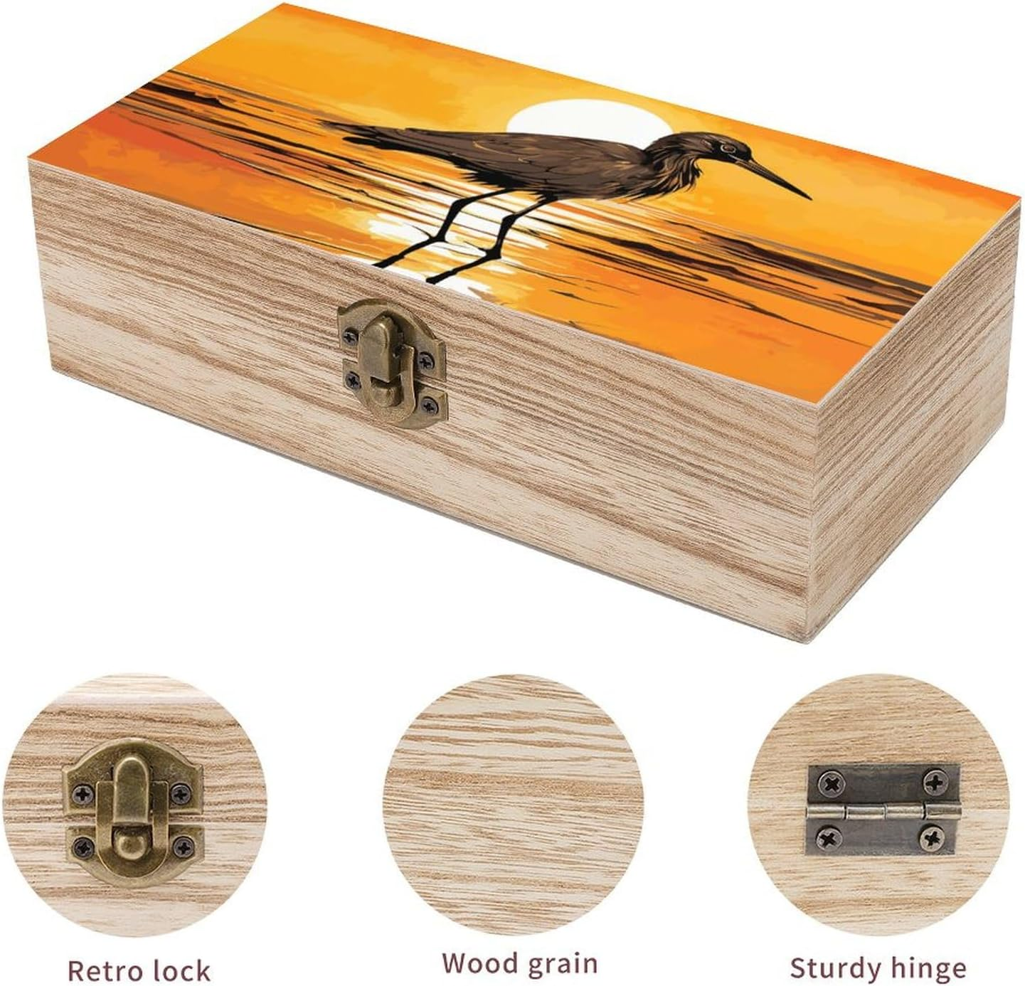 Seaside Birds Wooden Box Wood Wedding Keepsake Boxes with Lids Small Decorative Boxes Lightweight Wooden Memory Storage Box for Crafts Keepsakes Jewelry Photo Letter Storage image number 2