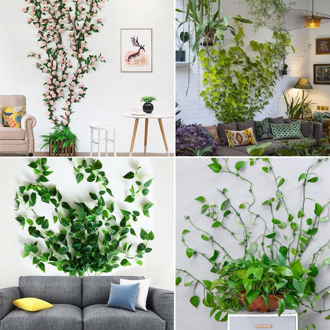 60 Pcs Invisible Plant Climbing Wall Fixture Clips,Self-Adhesive Hanging Plant Clips,Self-Adhesive Hook Plant Vine Traction for Indoor Outdoor Green Leaf Simulation for Garden Wall Clip Decoration image number 1