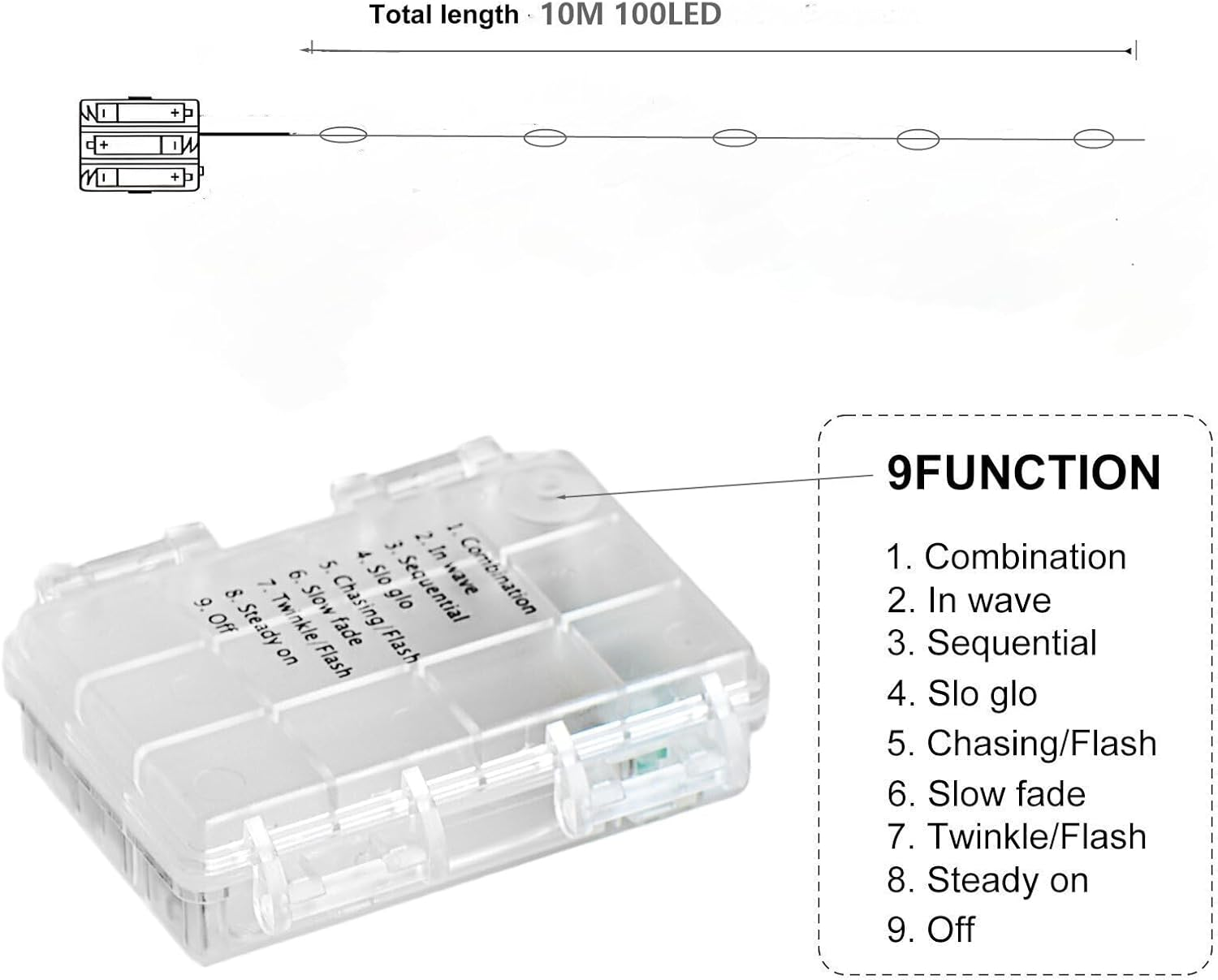 Fairy Lights Battery Operated with 8 Lighting 33Ft/10M 100 LED String Lights, & Waterproof Lights for Party, Garden and Christmas Decoration (Warm White) image number 3