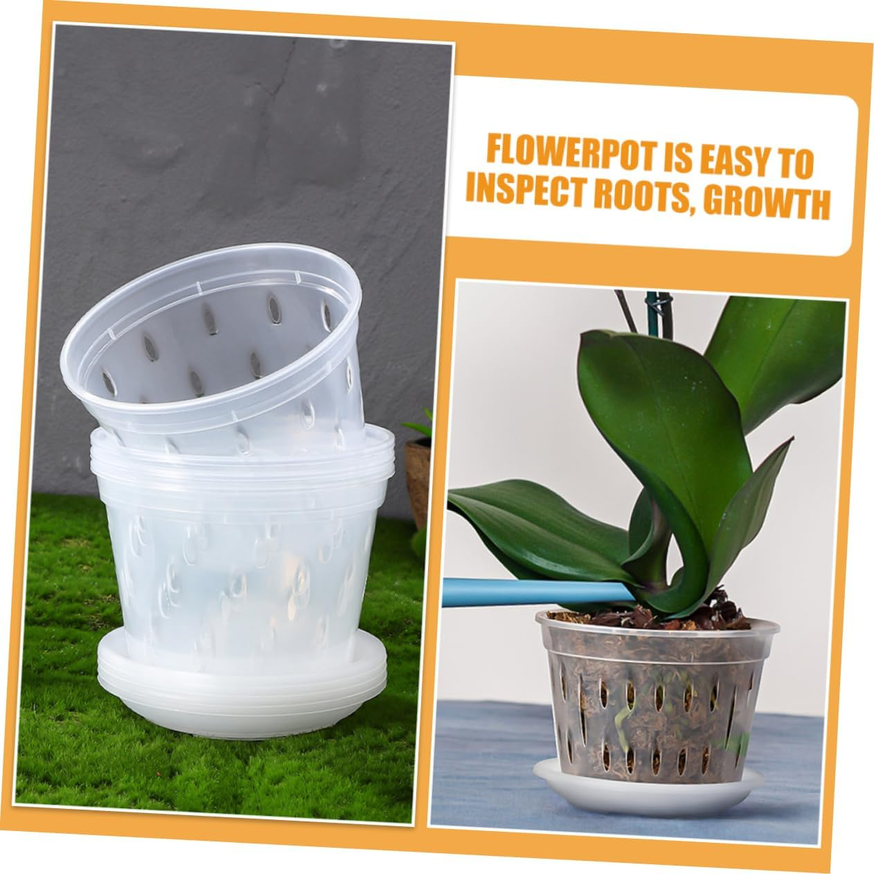 BEBEMOKO Plastic Orchid Pots Holes and Trays for Indoor and Outdoor Gardening, Breathable round Nursery Plant Containers 5Pcs Set Drainage for Orchids image number 6