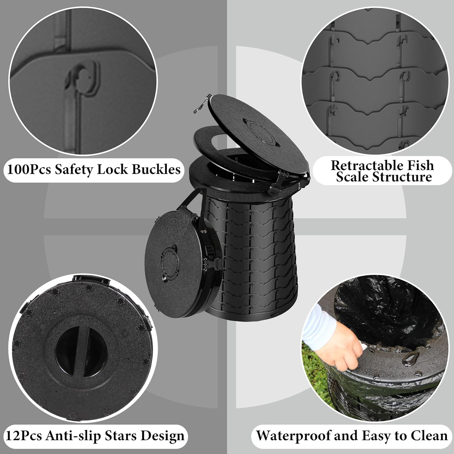 ALEVMOOM XXL Portable Toilet for Camping,880Lbs Capacity,19.7" H Adjustable Portable Toilet with 7 Garbage Bags,Porta Potty for Adults,Collapsible Luggable Loo for Camping/Travel/Hiking/Car - Green image number 5