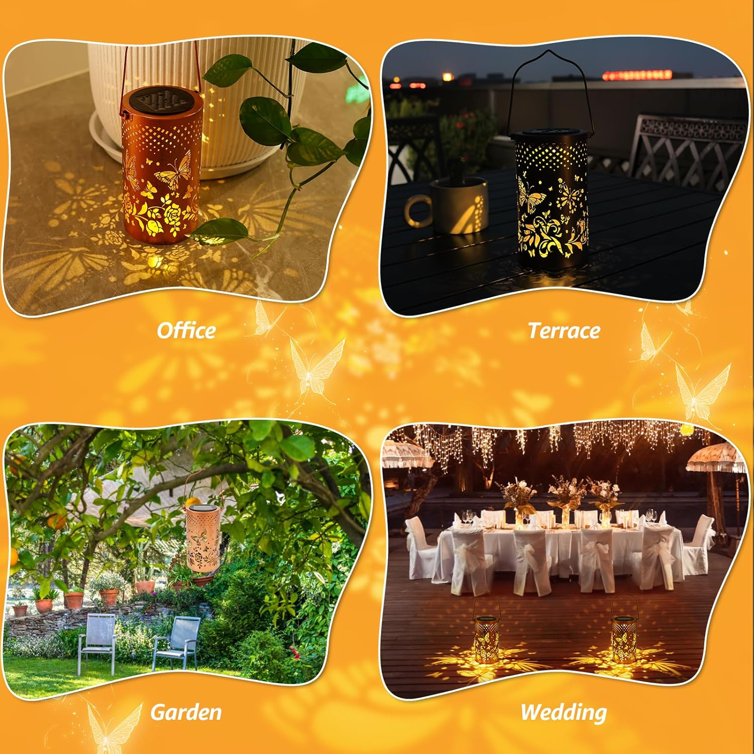 2Pcs Solar Lanterns, Outdoor Waterproof Hanging Solar Lights, Butterfly Hanging Lights, Birthday Gifts for Women Mom Grandma, Butterfly Garden Lanterns for Garden Yard Patio Porch (Style1) - Style1 image number 6