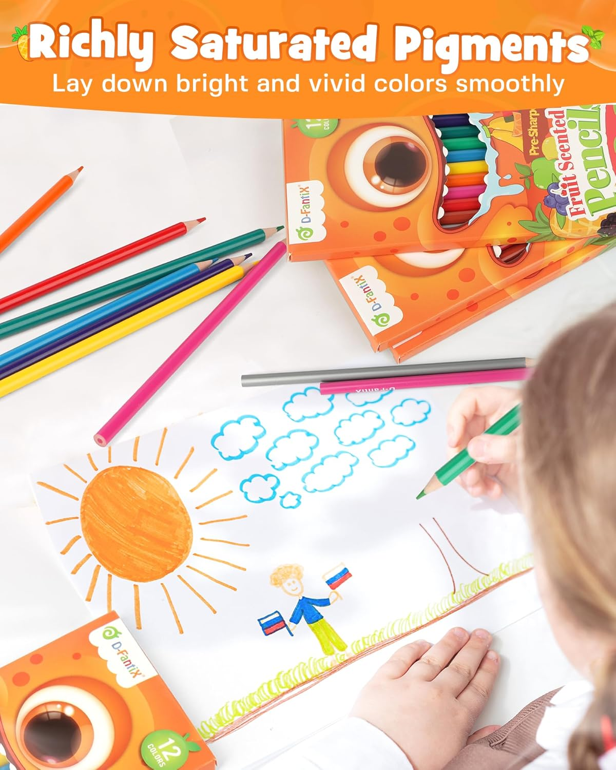 D-Fantix 24 Pack Fruit Scented Colored Pencils Bulk, 288 Count Pre-Sharpened Coloring Pencils Sets for Kids Students, Ideal Gifts for Classroom Prizes, Donations, Party Favors, Back to School Supplies image number 6