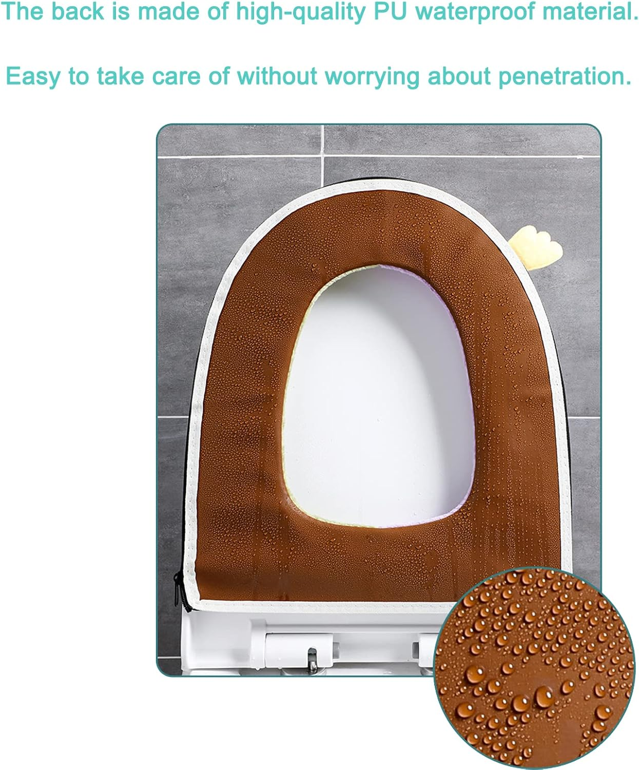 2 Pcs Universal Thickened Toilet Seat Cushion Cover Warm Washable and Reusable Soft Toilet Seat Cover Pads with Zipper (Green + Grey) - Red + Grey image number 3