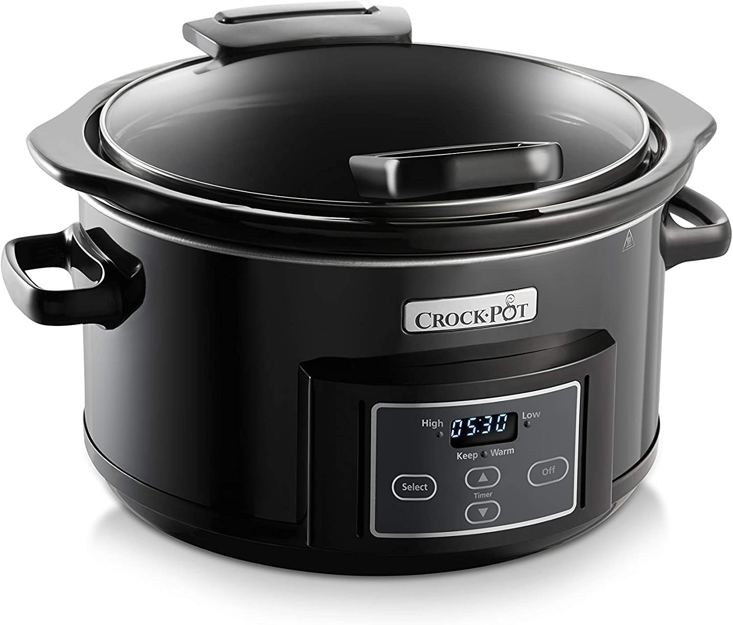 Crock-Pot Digital Slow Cooker with Hinged Lid, Programmable Display, 4.7L (4 People), Keep Warm Function, Dark Stainless Steel, CHP550