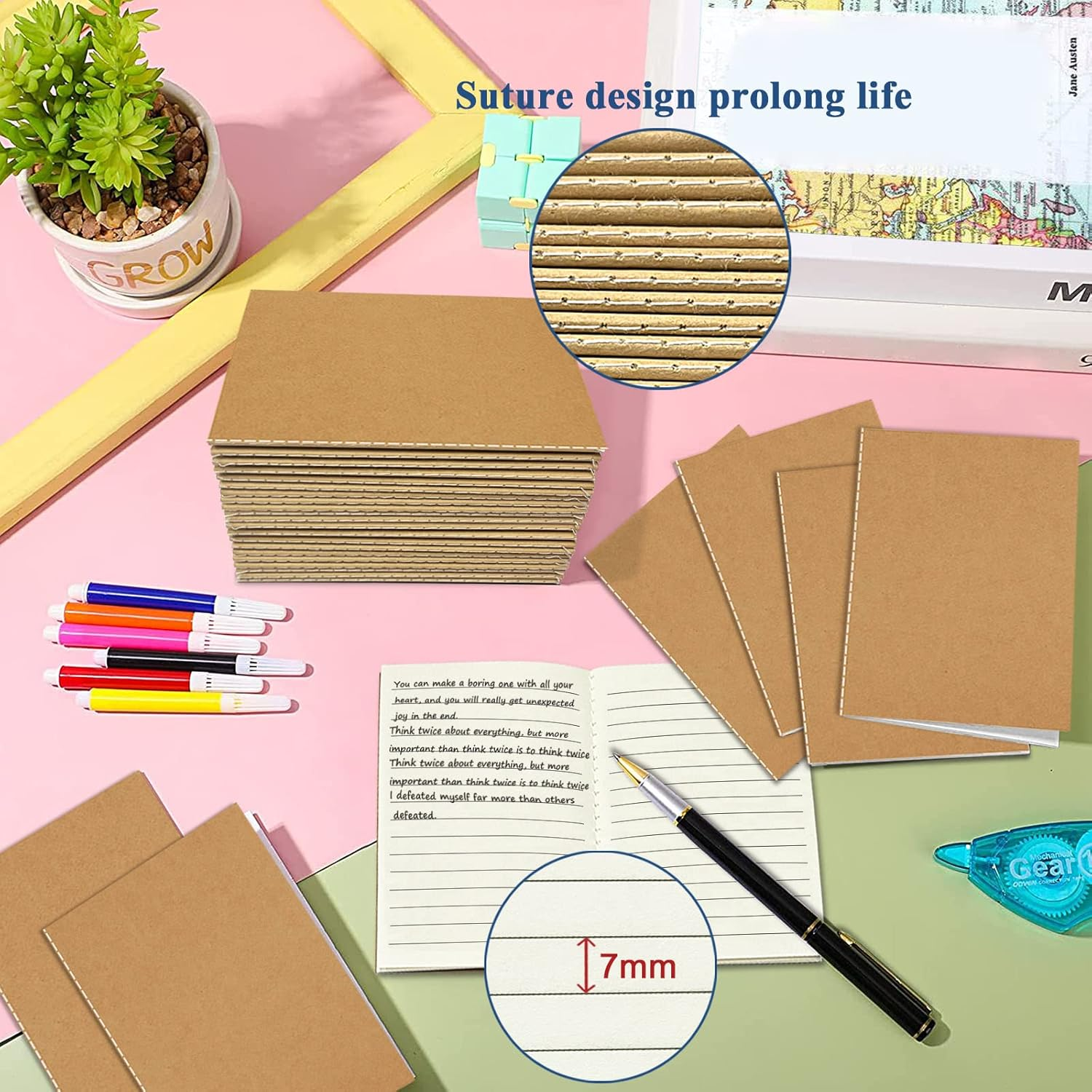 24Pack Mini Notebook Bulk, 3.5 X 5" Small Journal 36 Lined Pages(18 Sheets) Kraft Mini Jounrnal Soft Cover Writing Notepads for Kids Students Gifts School Home Office image number 3