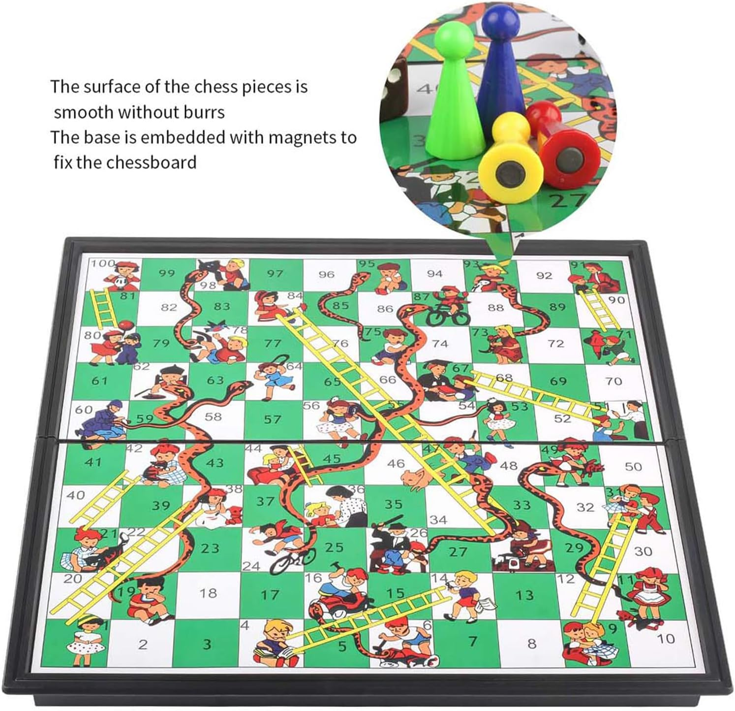 ZUNIPLEX Snakes & Ladders Game with Magnetic Foldable,Small Land-Based Game,Board Game for Kids Beginner Travelling Chess Piece Set with Portable Storage Board