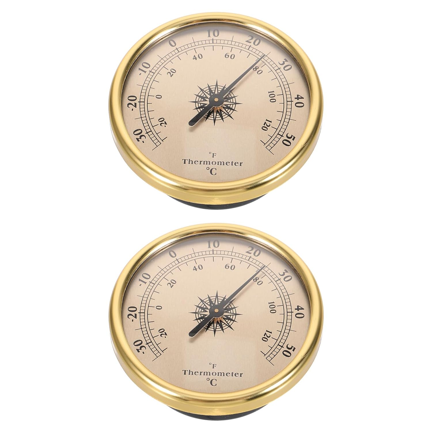 HANABASS 2Pcs Embedded round Metal Thermometer Gold, Indoor Outdoor Decorative Temperature Dial, Wall-Mounted Weather Gauge for Home Garden Greenhouse Meteorological Station