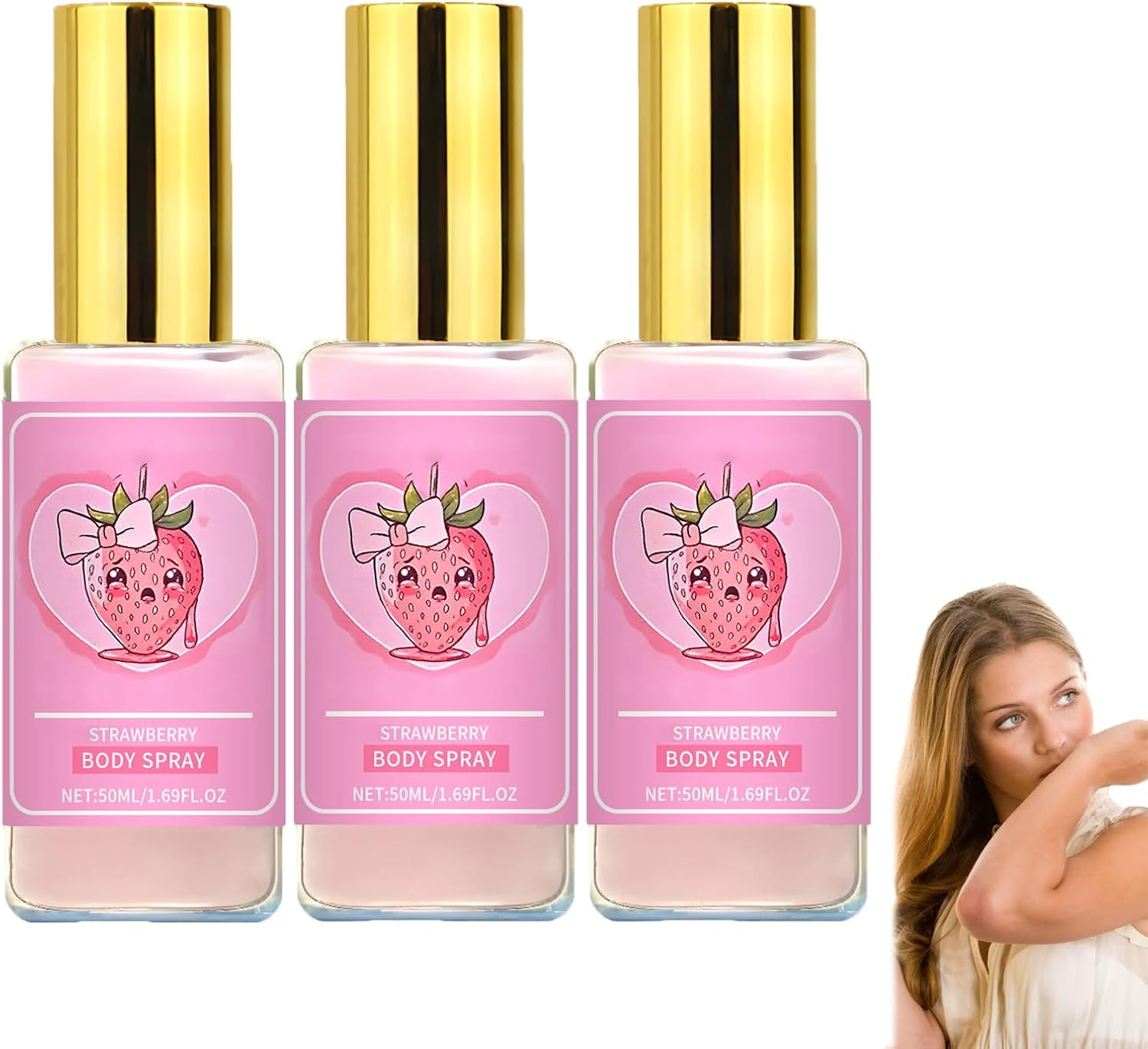 Pink Tears Strawberry Body Mist, Refresh Strawberry Body Milk Mist, Long-Lasting Fragrance Spray for Women, Nourishing Body & Hair with Refreshing Scent, Hydrating Lightweight (2Pcs)