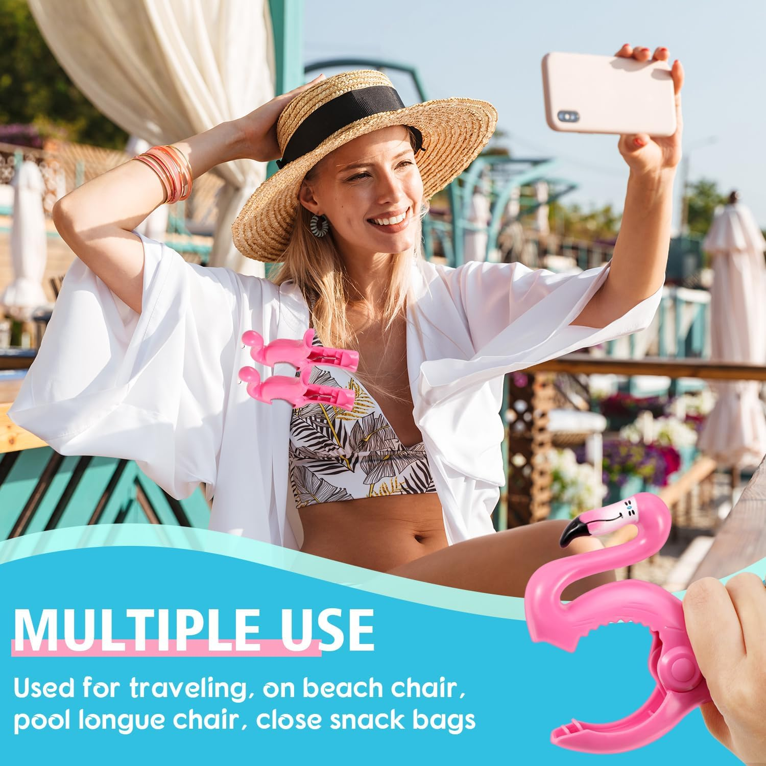 4 Pieces Beach Flamingo Towel Clips Flamingo Chair Holders Portable Parrot Towel Holders for Holiday Pool image number 4