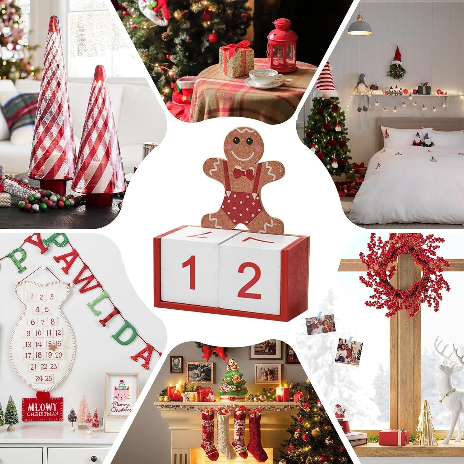 Gingerbread Man Countdown Calendar Decoration, Christmas Advent Calendar 2024 Wooden | Gingerbread Christmas Countdown - Gingerbread Man Decoration Calendar for Home, Table Calendar image number 6