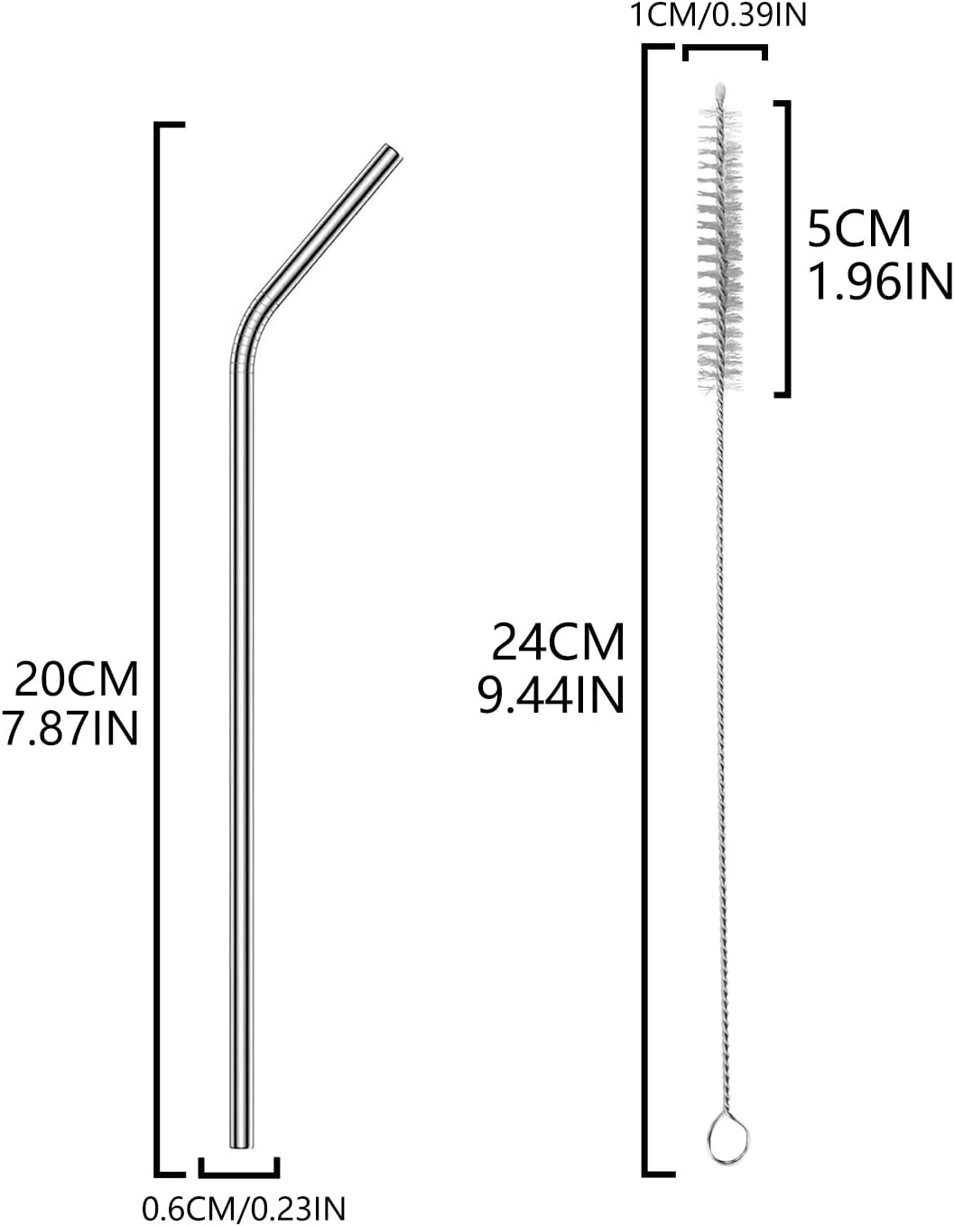 TORMEN Metal Straws Reusable Stainless Steel Drinking Straws Fit All Size Tumblers with 2 Cleaning Brushes (Stainless Steel Straw Bend*6+White Brush*2 image number 1