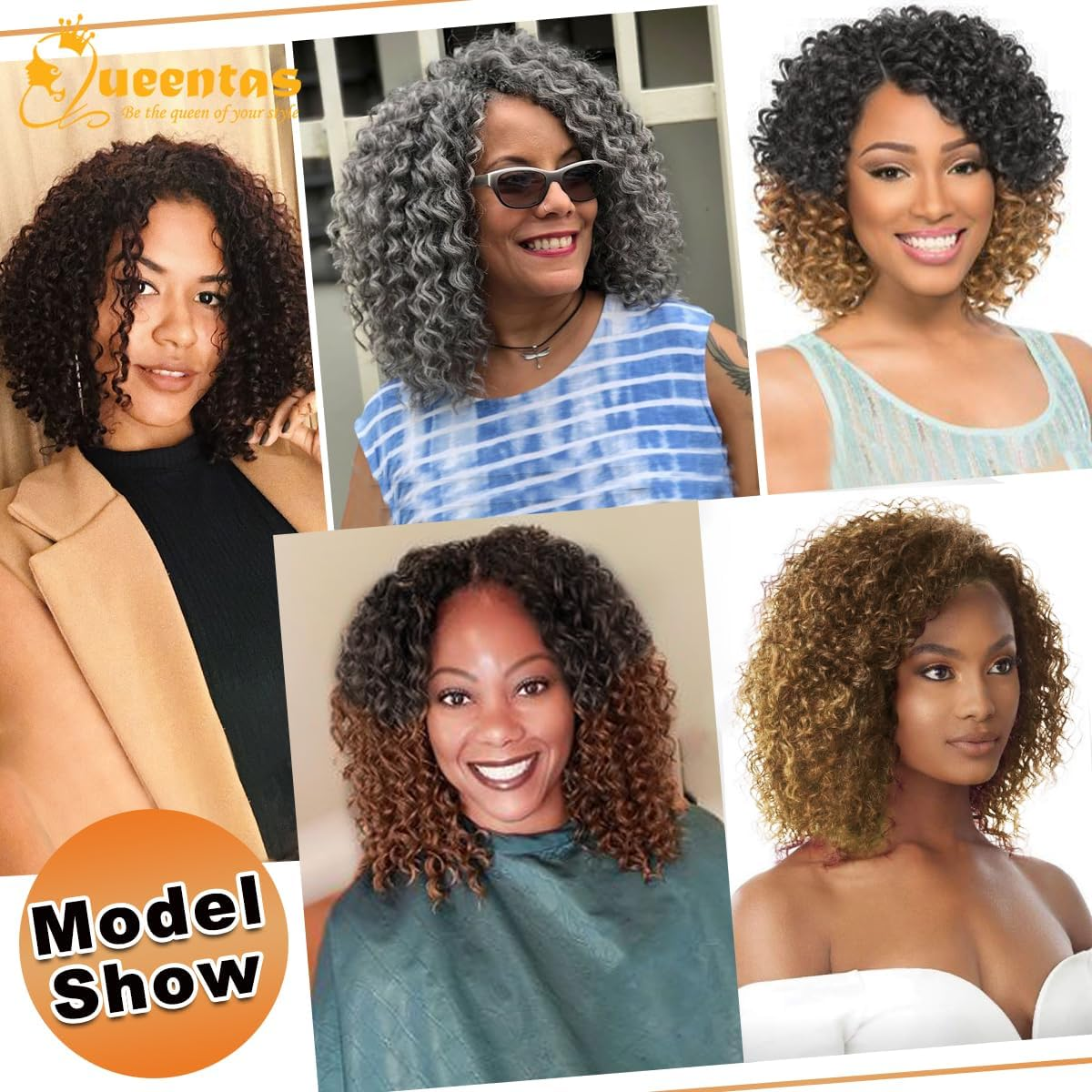 QUEENTAS Micro Kinky Curly Crochet Hair for Women 8 Inch Pre Looped Micro Twist Braiding Hair for Mini Passion Twist 6 Packs (Black) image number 3
