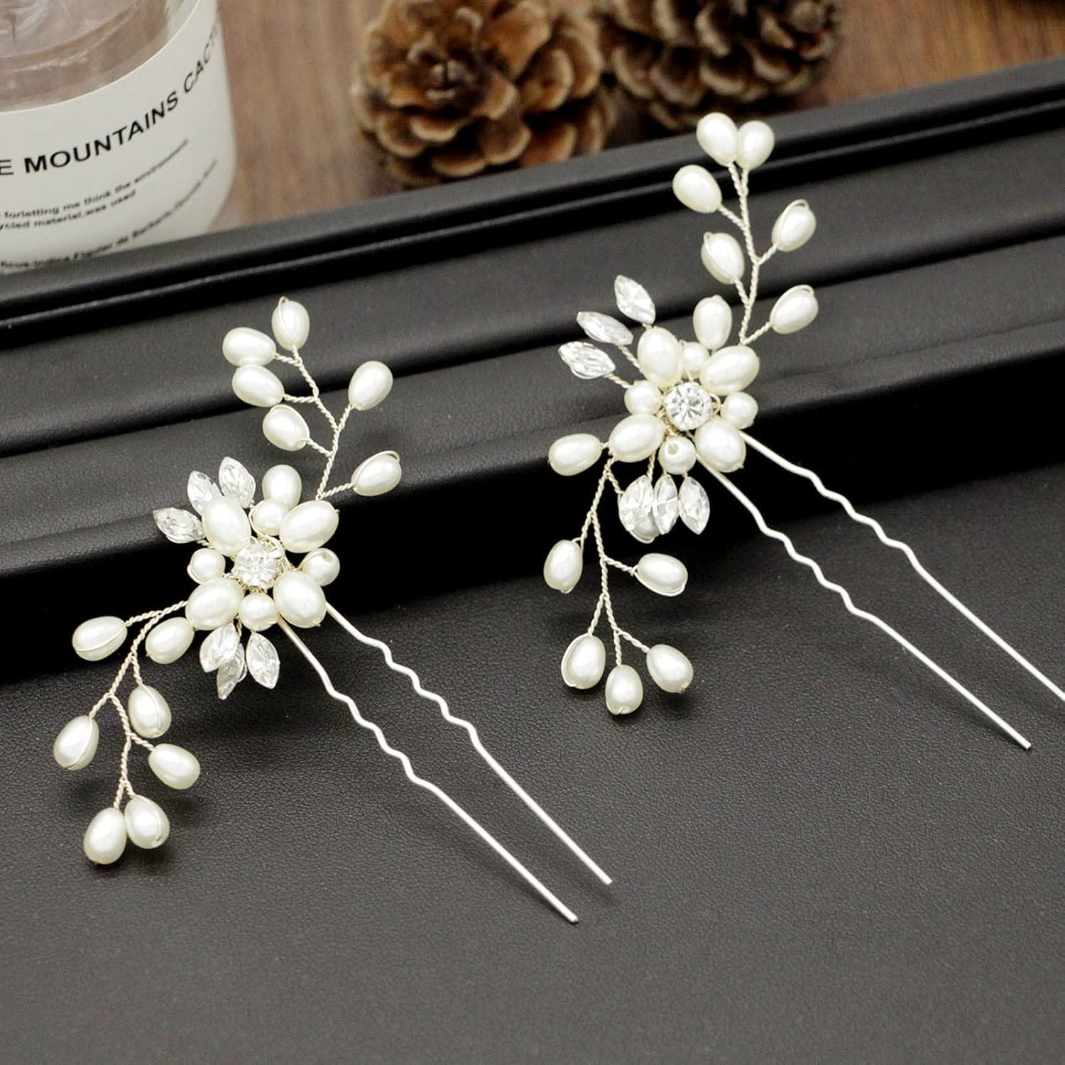 Tseenyi Bridal Hair Accessories Hair Clips Rhinestone Pearl Hair Pin Crystal Beads Hair Pins Jewellery for Women and Girls Wedding Dress Headpiece Bridesmaid Valentine'S Day Gifts (Silver) image number 3