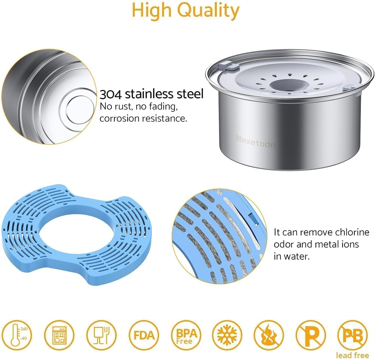 Maxetodo 4L Non Spill Dog Water Bowl, Large Capacity, Stainless Steel, anti Drip, Splash Proof, Floating Water Bowl for Dogs, Home, Car, Outdoor image number 5