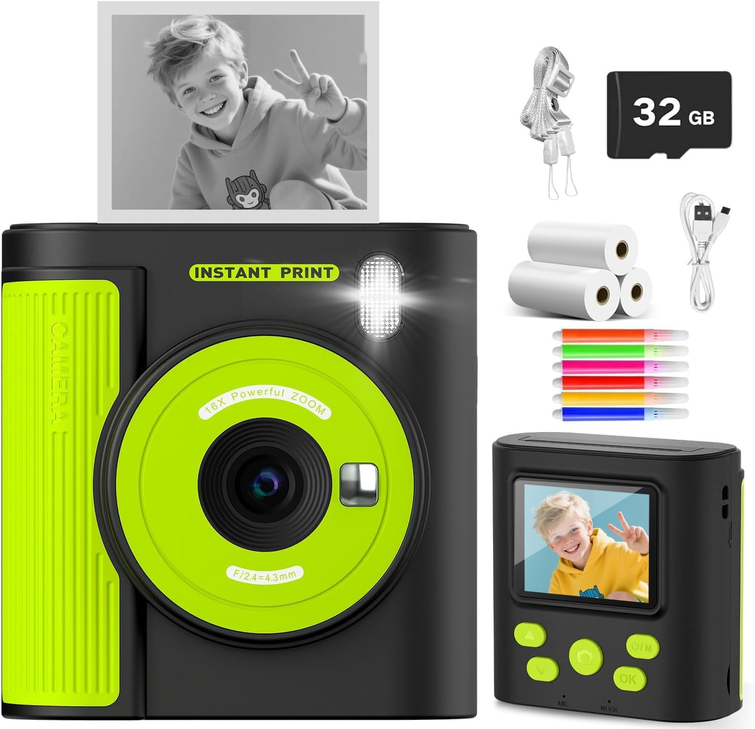 ZONEY Instant Print Camera for Kids, Birthday Gifts for Girls Boys,1080P Kids Digital Camera with Dual Camera Toys for 4 5 6 7 8 9 10 Year Old Girl with 32GB SD Card(Purple)