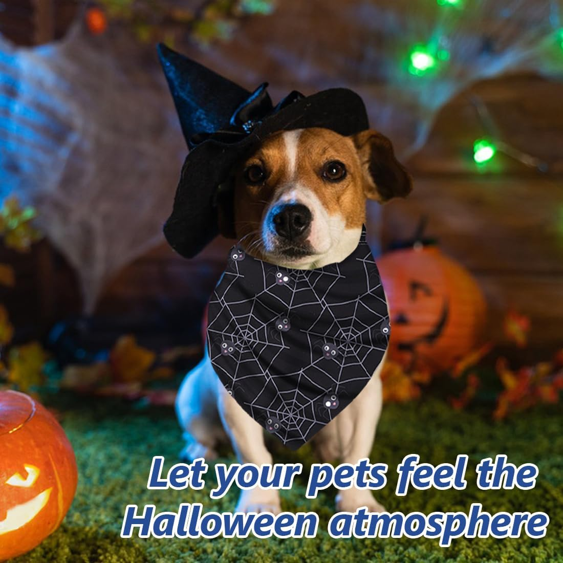 WUSJCOF Adjustable Triangle Dog Bandana with Pumpkin Pattern Witch, Halloween Dog Costume for Large, Medium, Small Dogs, Pack of 2 image number 2