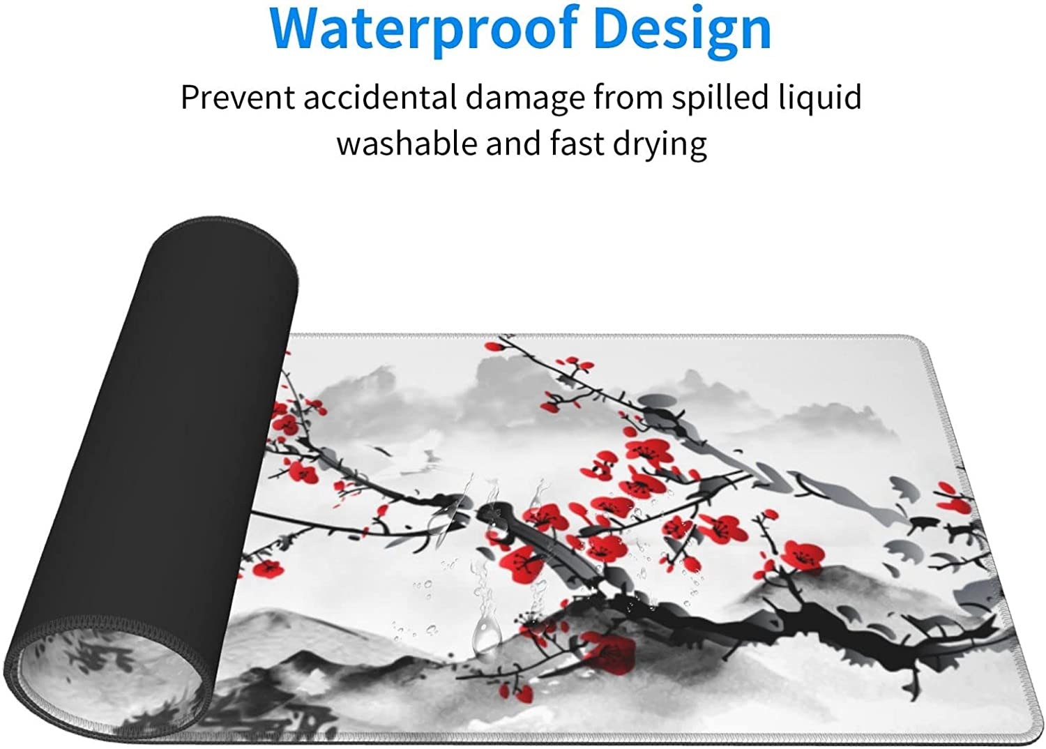 Watercolor Cherry Blossom Mouse Pad 31.5X11.8 Inch Pink Full Desk Japanese Sakura Mousepad Extended Large Non-Slip Rubber Base Waterproof Big Keyboard Mat with Stitched Edges for Gaming and Office - American Antique Flag image number 6