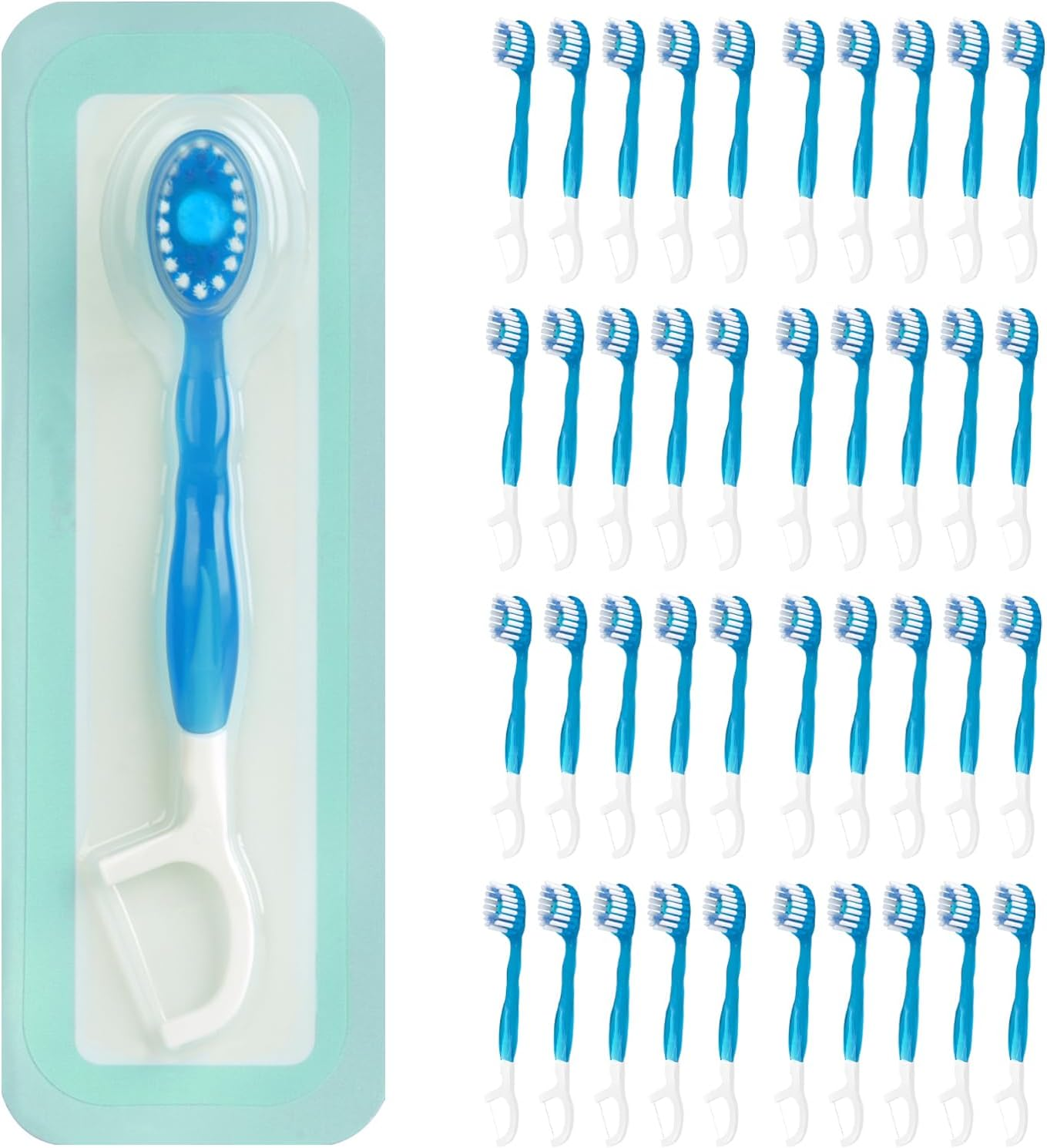 Disposable Mini Travel Toothbrushes, 5-In-1 Pre-Pasted Mini-Brush+Floss+Pick+Tongue Scraper, Prepasted on the Go Toothbrush for Travel, Portable Toothbrush with Freshening Bead, Coolmint, 20 Count image number 3