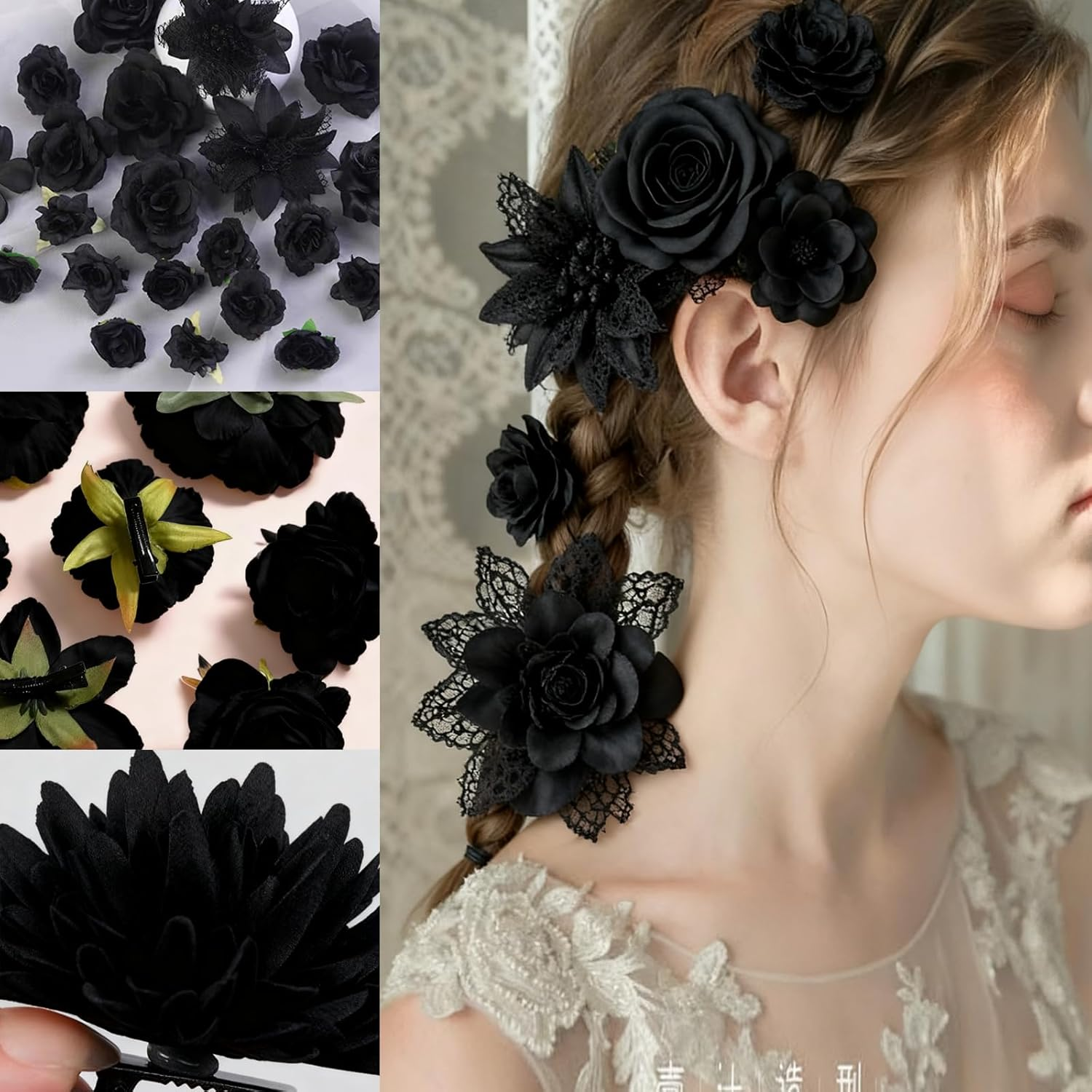 Flower Hair Clip, Pack of 21 Black Flower Hair Clips, Artificial Flower Hair Clips, Flower Hair Accessories for Party, Beach, Wedding, Event Decoration image number 2