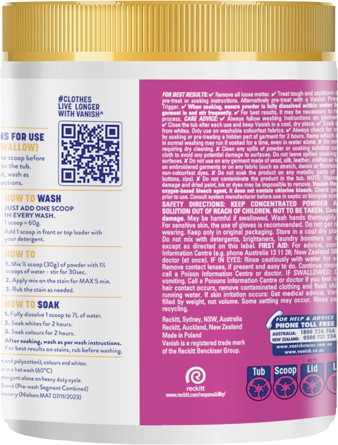 Vanish Napisan Gold Pro Turbo Oxi Action Crystal White Stain Remover Powder 1Kg image number 3