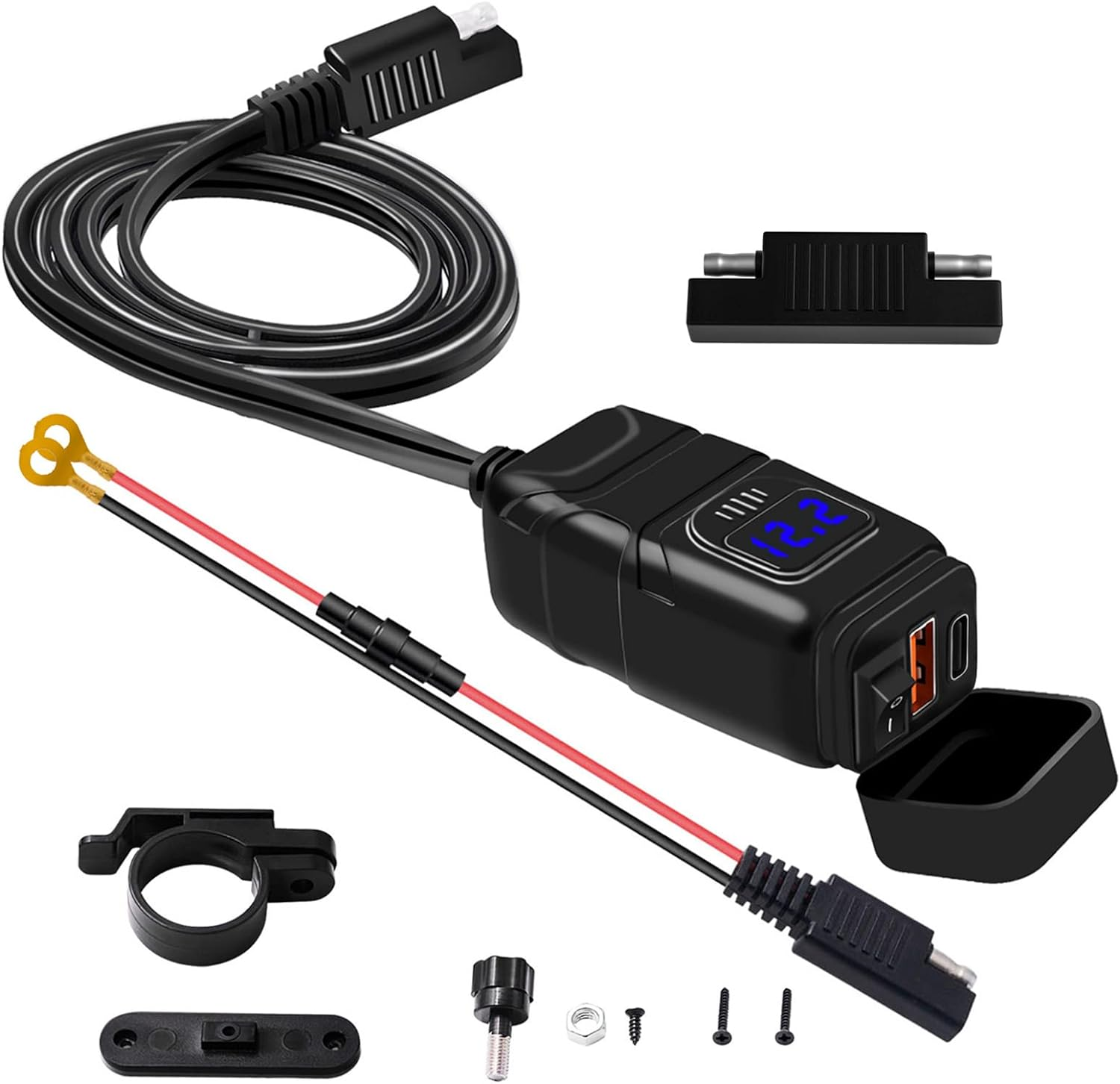 Domary Motorcycle USB Chargerpe-C Charger Super Fast Charger QC3.0 with Voltmeter On/Off Switch for Phone Tablet 7/8Inch Handlebar image number 4