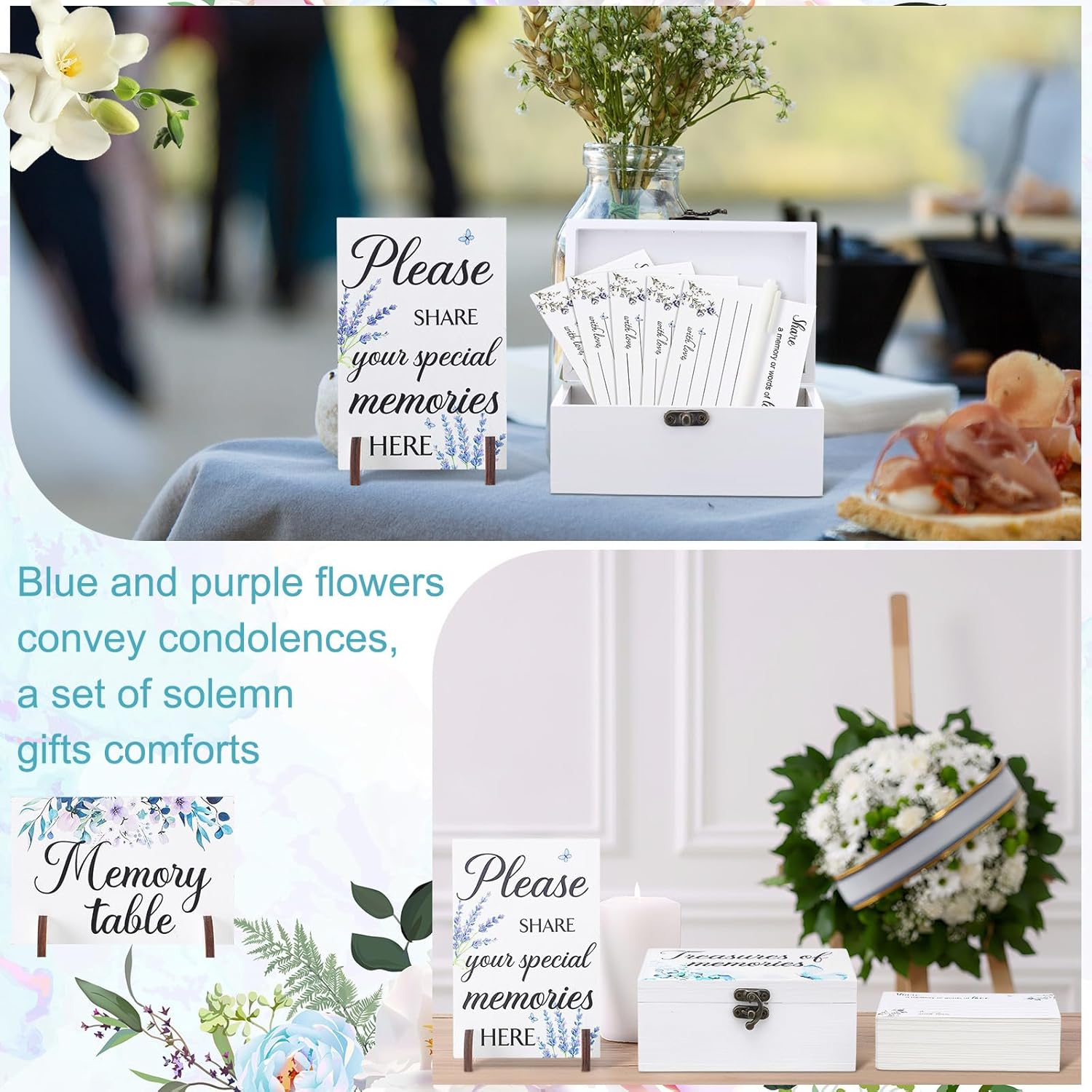 Gilprop 112 Pcs Celebration of Life Memory Cards Set Share a Memory Cards with Box 2 Wood Sign with 4 Hold and 5 Pens, Sympathy Memorial Gifts Funeral Keepsake Decorations (Butterfly) image number 3