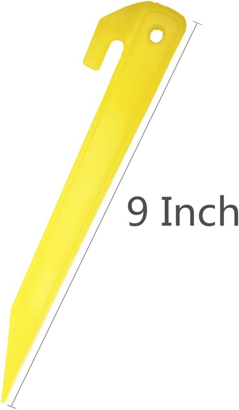 9 Inch Plastic Tent Stakes -12 Pcs Heavy Duty and Larger Durable Tent Pegs Spike Hook for Campings Outdoor and Garden Lawn, Sturdy Canopy Stakes Accessories Suitable for Sand Beach Woods - 12 Pcs-Yellow image number 2