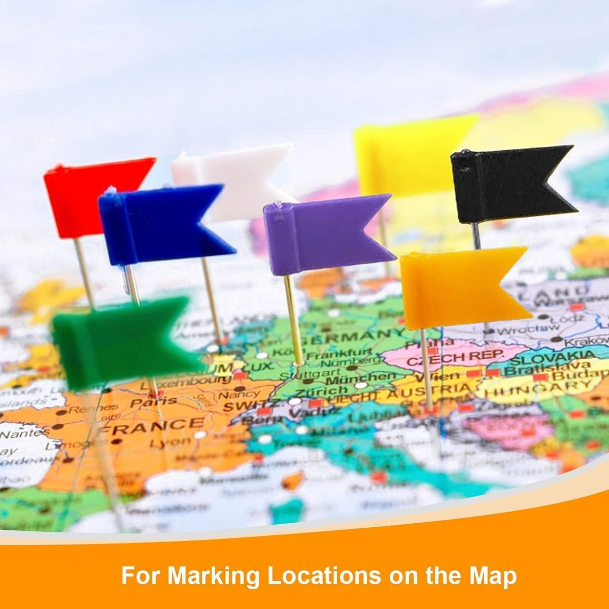 LABUBU Colored Flag Map Push Pins - 400 Pack Multicolored Decorative Travel Map Tacks Plastic Head with Steel Point for Cork Bulletin Board, Picture Hanging at Home Office School (8 Assorted Colors) image number 6
