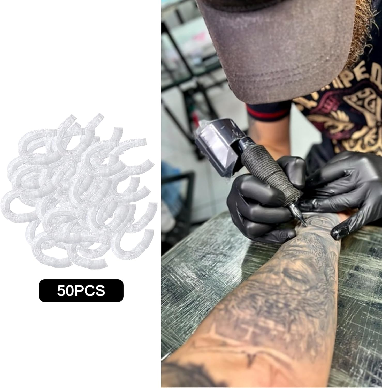 RUIFUU 50 Pcs Disposable Tattoo Arm Rest Covers,Tattoo Table Covers Salon Tray Covers Elastic Tattoo Tray Cover Plastic Machine Cover Tattoo Equipment for Most Tattoo Machine Trays image number 3