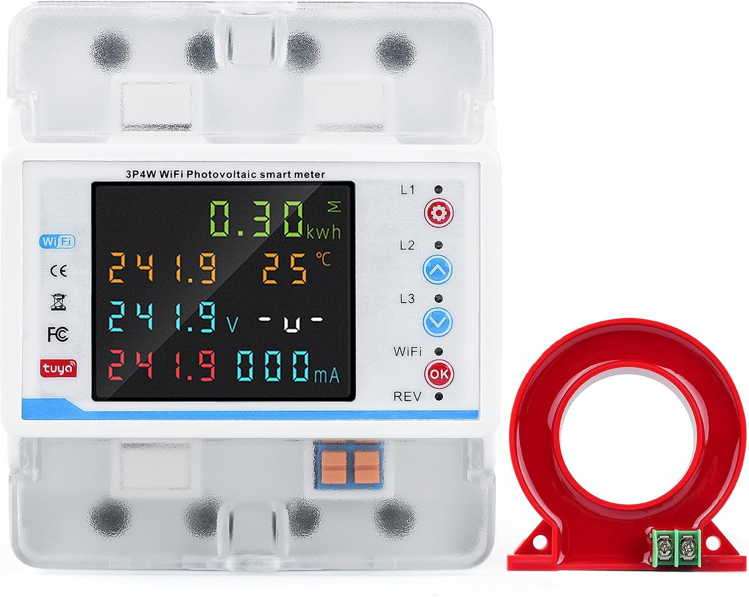 4P 3 Phase Wifi Smart Energy Power Meter with Color LCD Display, 100A over under Voltage Protector Transformer Support APP to Control Din 35Mm image number 2