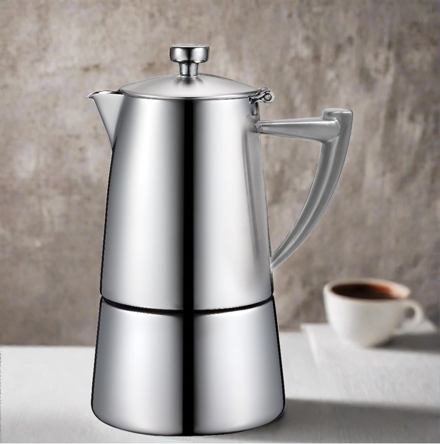 CUISINOX Roma Satin Stainless Steel Moka Pot Stovetop Espresso Maker, 6-Cup image number 3