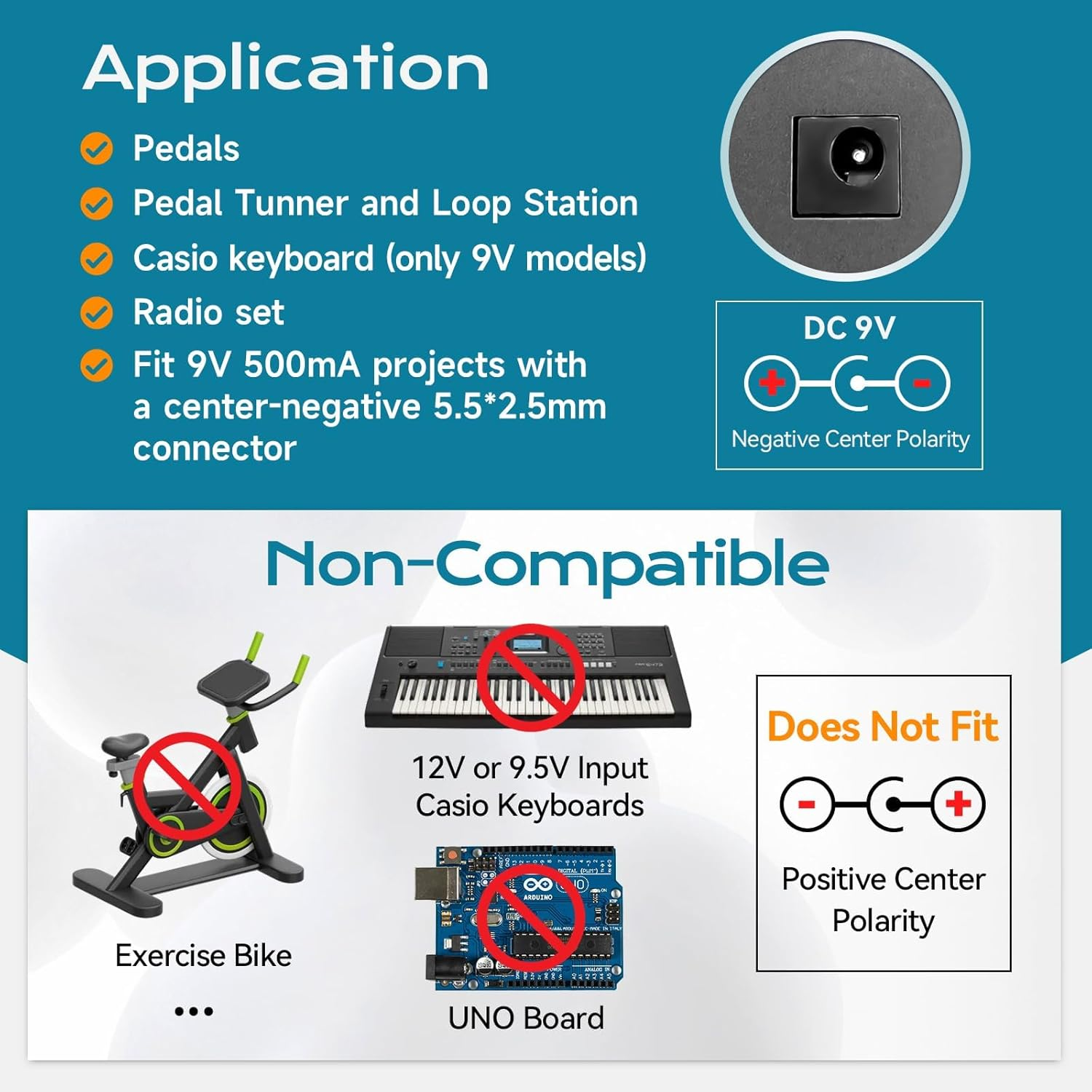 Guitar Pedal Power Supply Adaptor 9V DC 1A Centre Negative PSU Transformer Charging Adapter Wall Charger Plug for Electric Guitar Bass Effects Pedal Stompbox 9V Casio Keyboard image number 6