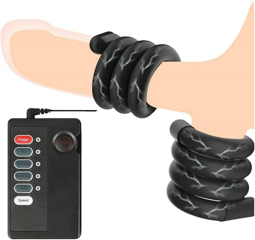 Electric Shock Penis Ring,Vibrating Penis Ring,Extender Enlarger Enhancer Vibration Cock Penis Rings 2 Pieces Cock Rings for Adult Men Sex Toys image number 4