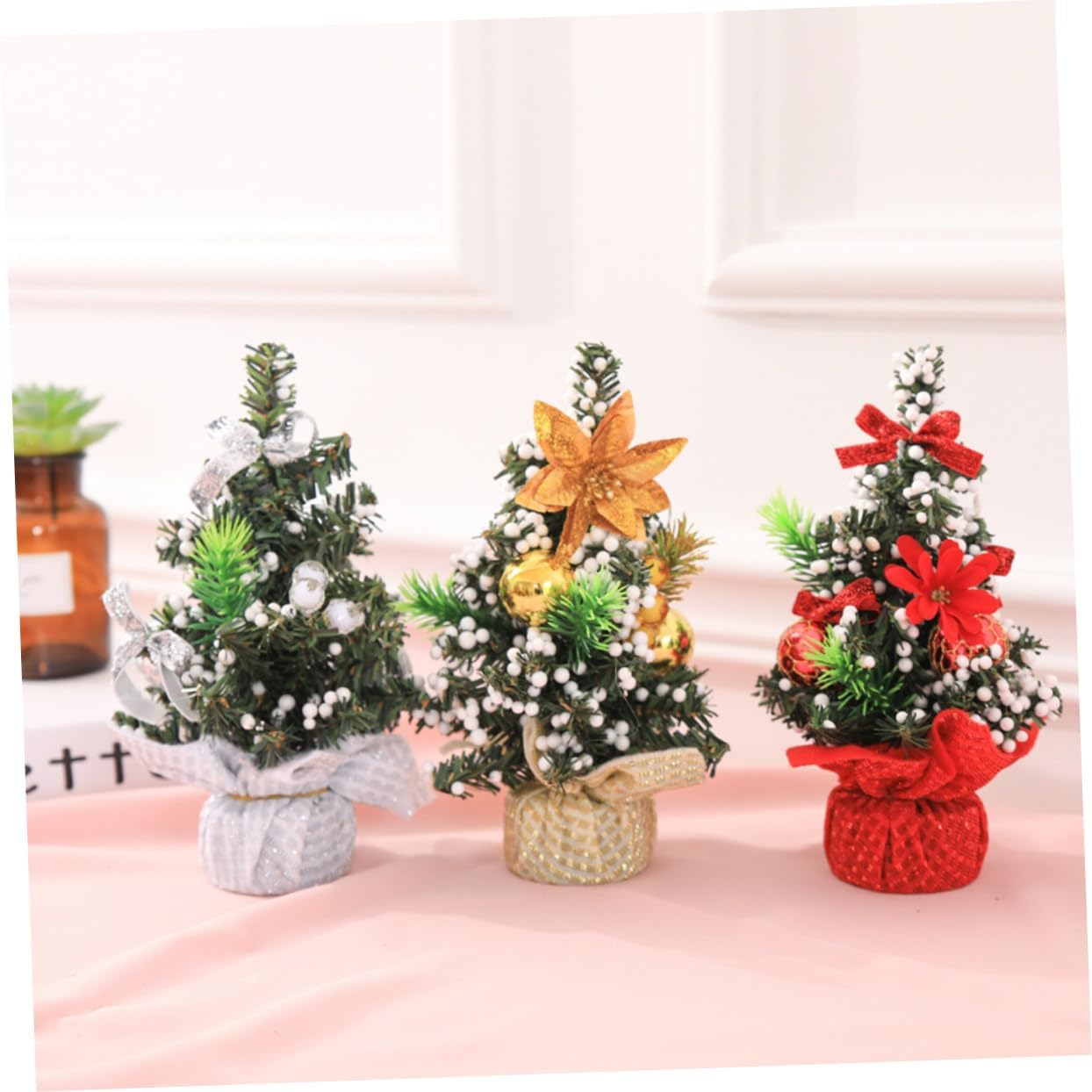 Ciieeo 2Pcs Fabric Stand Mini Christmas Tree Christmas Tree Bow Design Desktop Decor for Party for Home image number 6