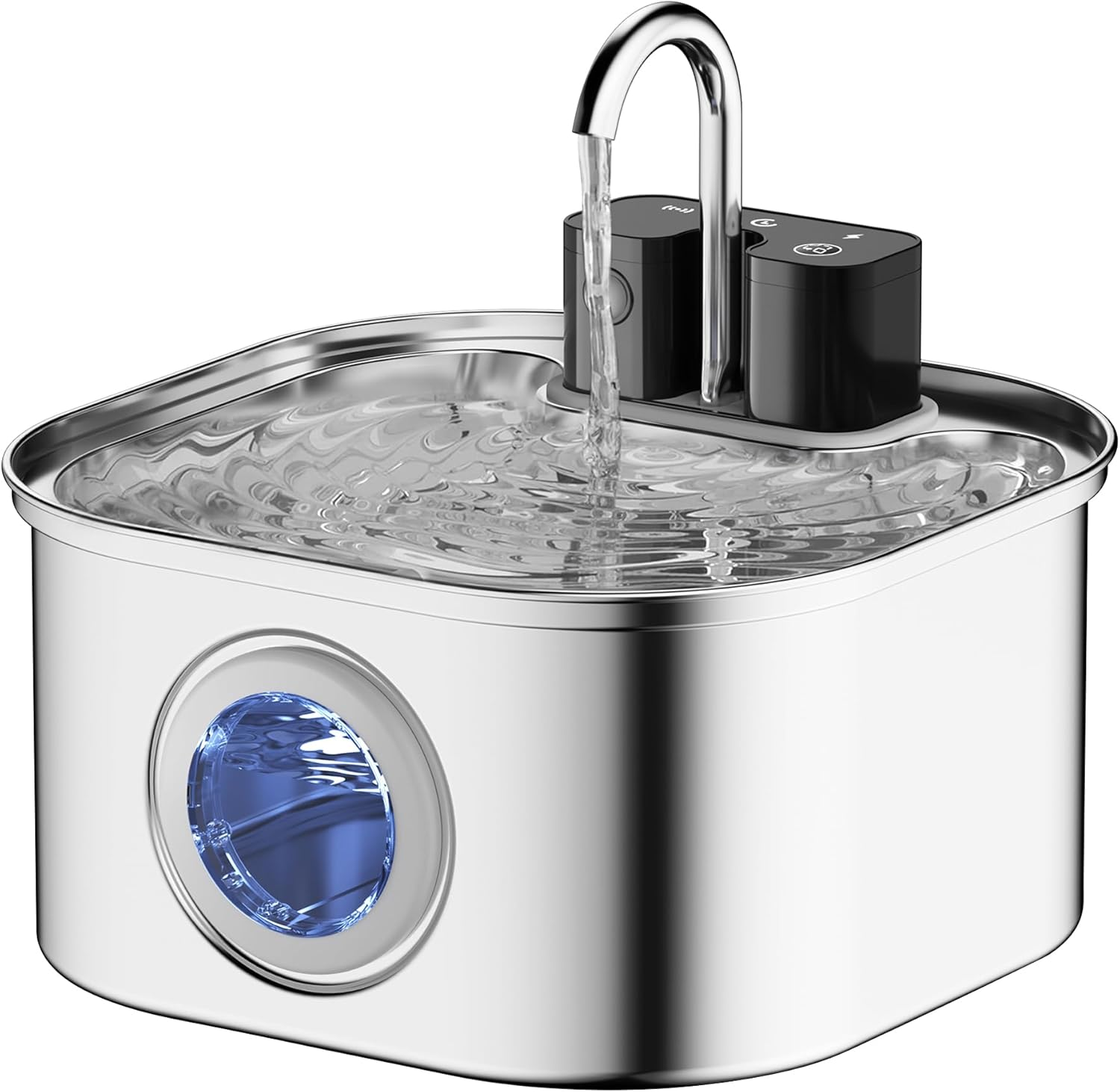 Cordless Cat Water Fountain Stainless Steel, 3.2L Automatic Wireless Pet Drinking Fountain Battery Operated with Water Level Window for Cats Dogs image number 5