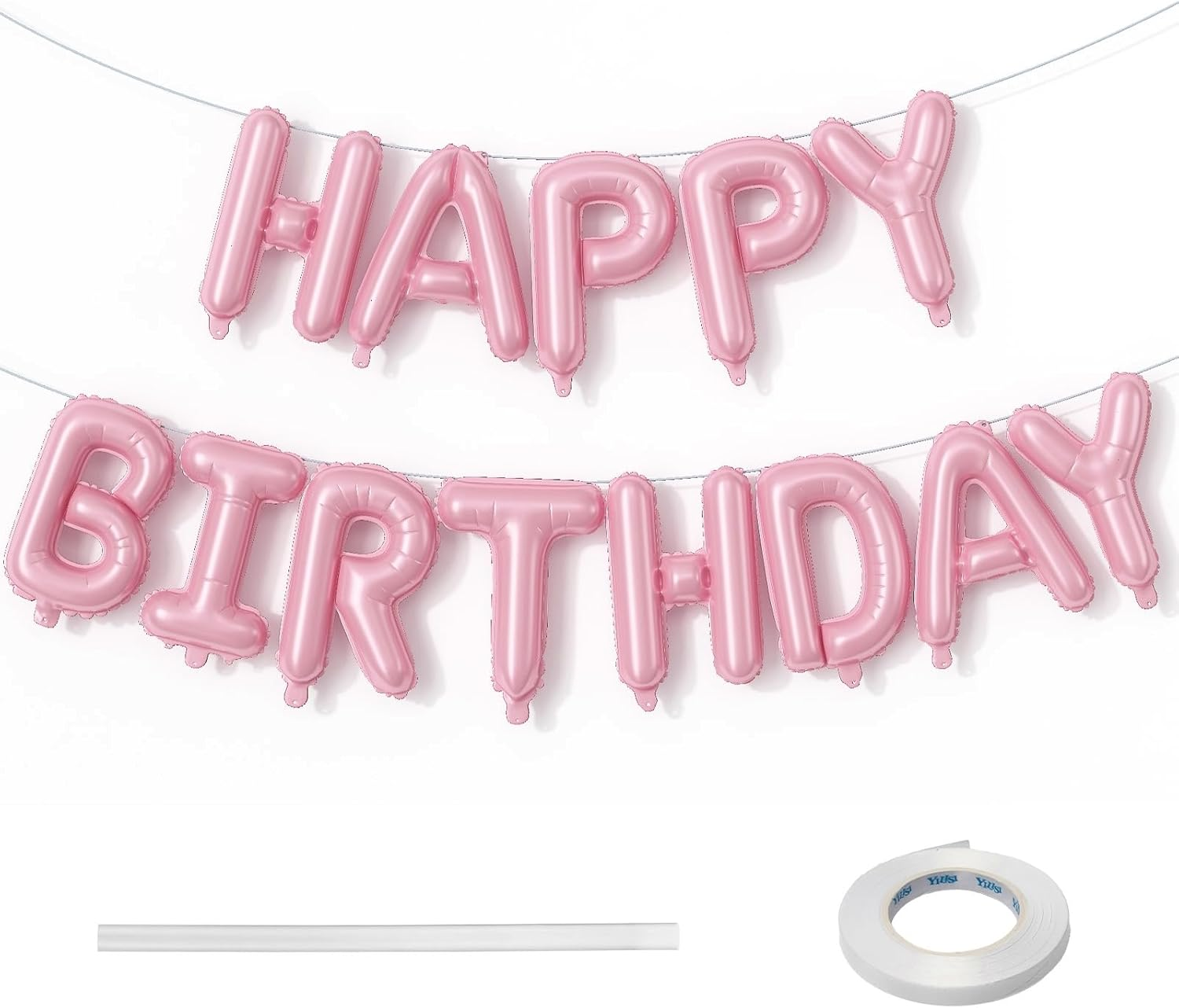 Pink Happy Birthday Balloon Banner, 16 Inch Pastel Pearl Baby Pink Self Inflating Happy Birthday Mylar Foil Balloon, Birthday Bunting Banner Letter Balloons for Girls Women Birthday Party Decorations image number 6