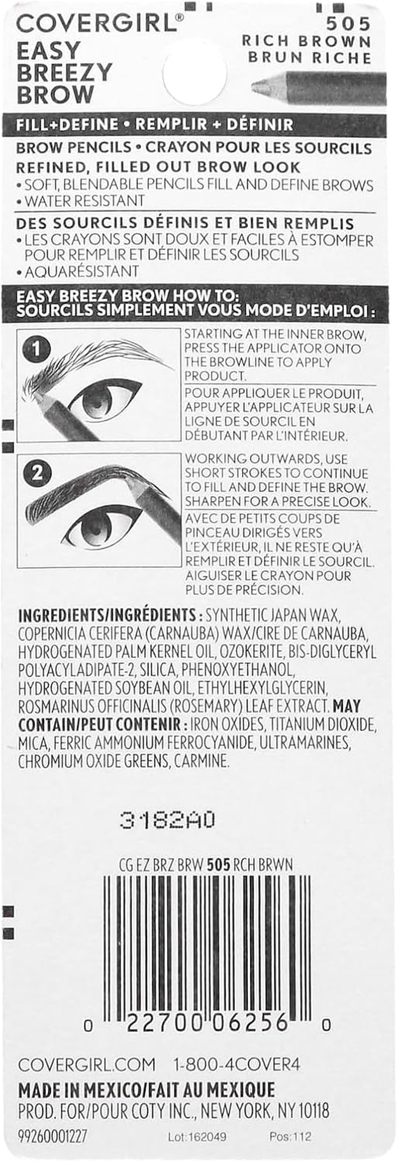 COVERGIRL Brow and Eyemakers Pencil, 12G, No. 505 Midnight Brown, .06 OZ (PG-2349) image number 1