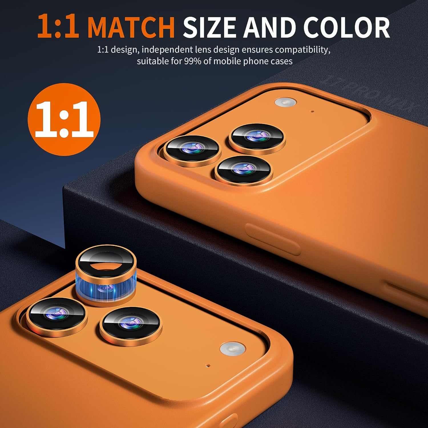 Diruite Pack of 2 Camera Protection for Iphone 17 Pro/17 Pro Max Camera Lens Protective Film, Convex Platform HD Tempered Glass + Aluminium Ring Camera Protector, Easy to Install, Cosmic Orange image number 3