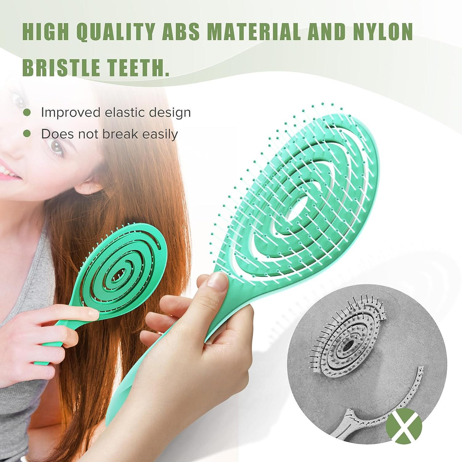 SHINLEA Detangle Hair Brush anti Tangle Hair Brush, Detangling Wet & Dry Hair Brush Spiral Hairbrush for Women, Men, Kids, Glide through Tangles for All Hair Types (Green)