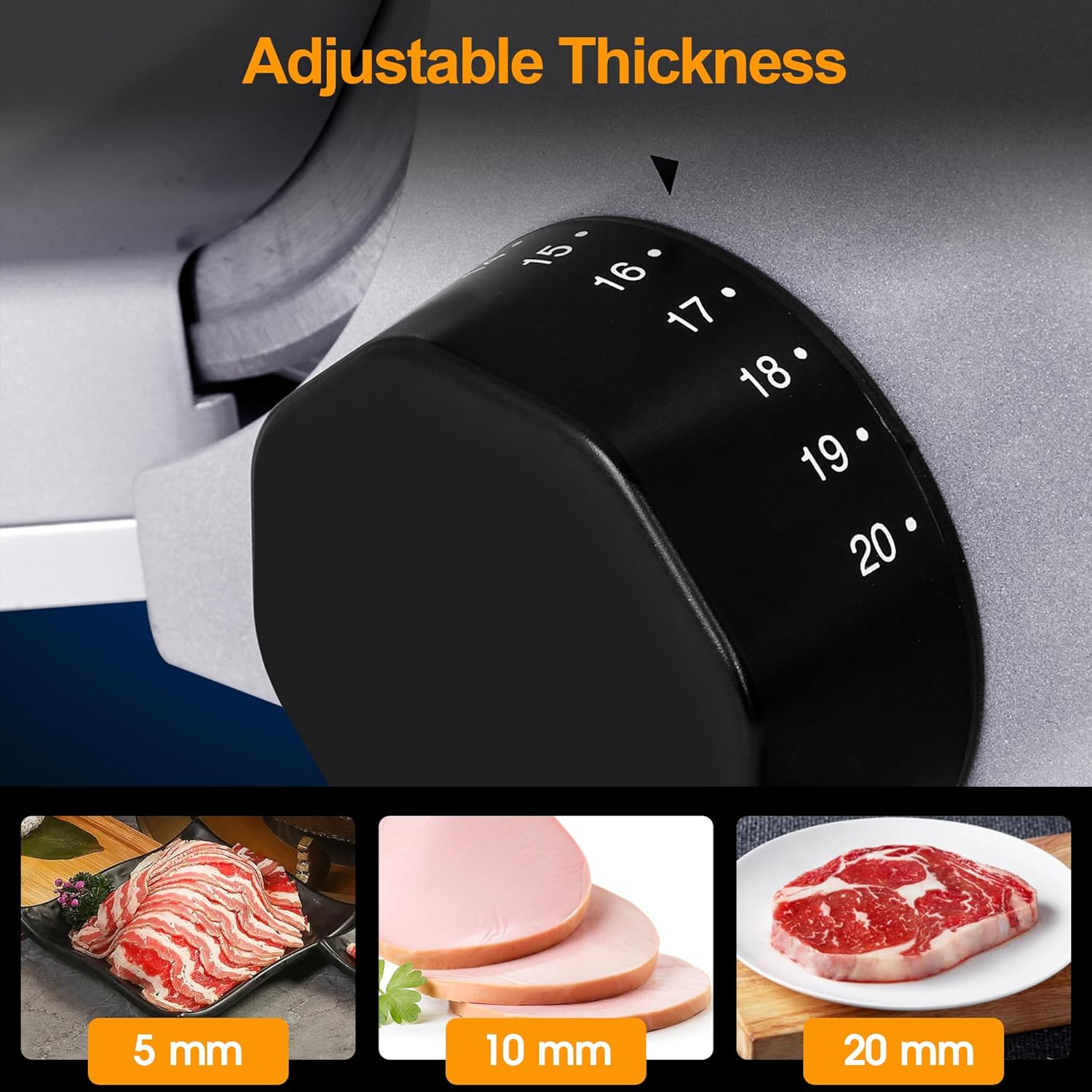 Electric Meat Slicer, 6.7" Meat Slicers Precision Food Cutting Machine W/ 2 Removable Stainless Steel Blades, Easy-Wash Fruit Cheese Meat Cutter | Adjustable Thickness | 200W image number 6
