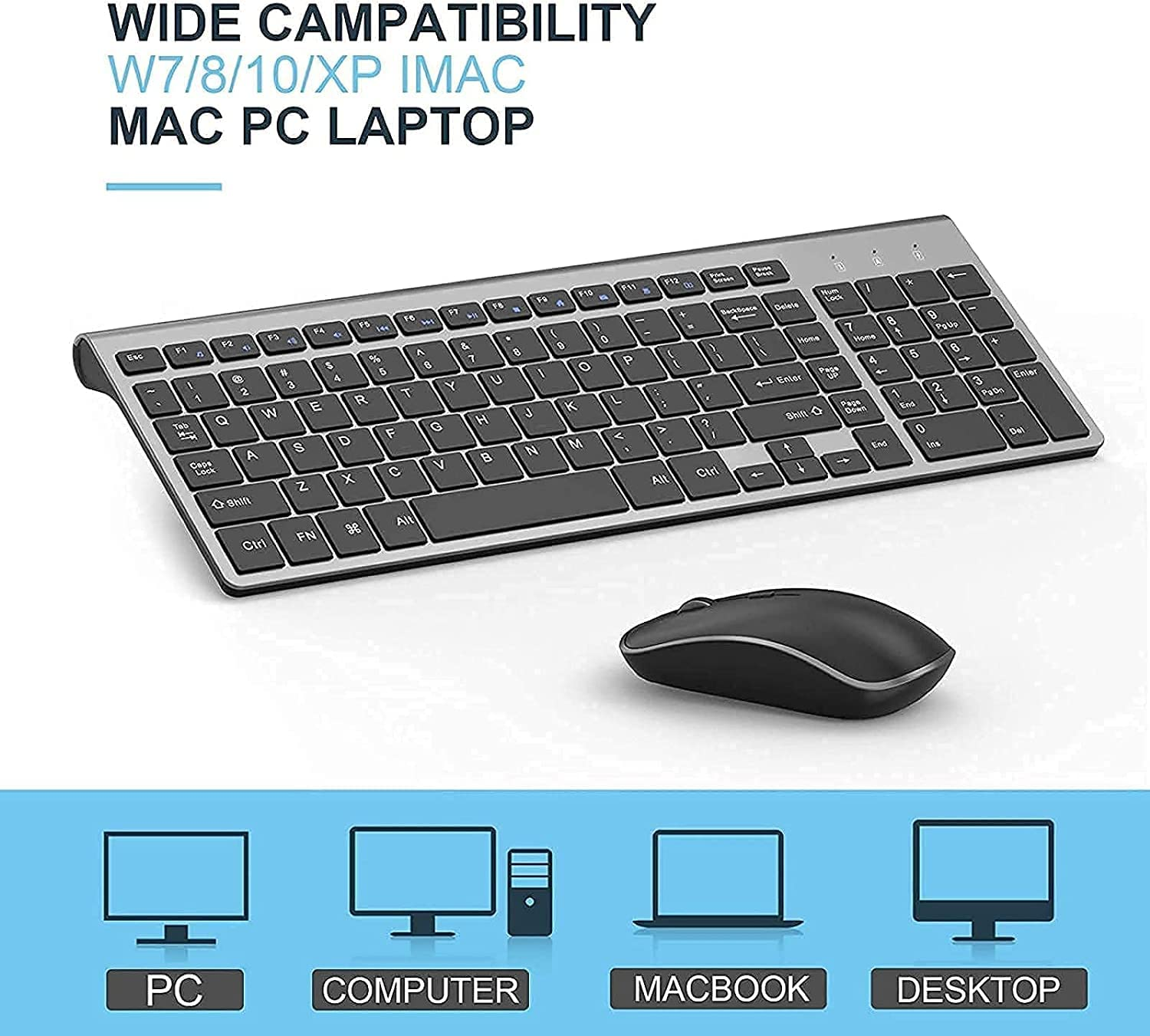 Wireless Keyboard and Mouse J JOYACCESS 2.4G Ergonomic and Slim Wireless Computer Keyboard Mouse Designed for Windows, PC, Laptop,Tablet Black Grey image number 1