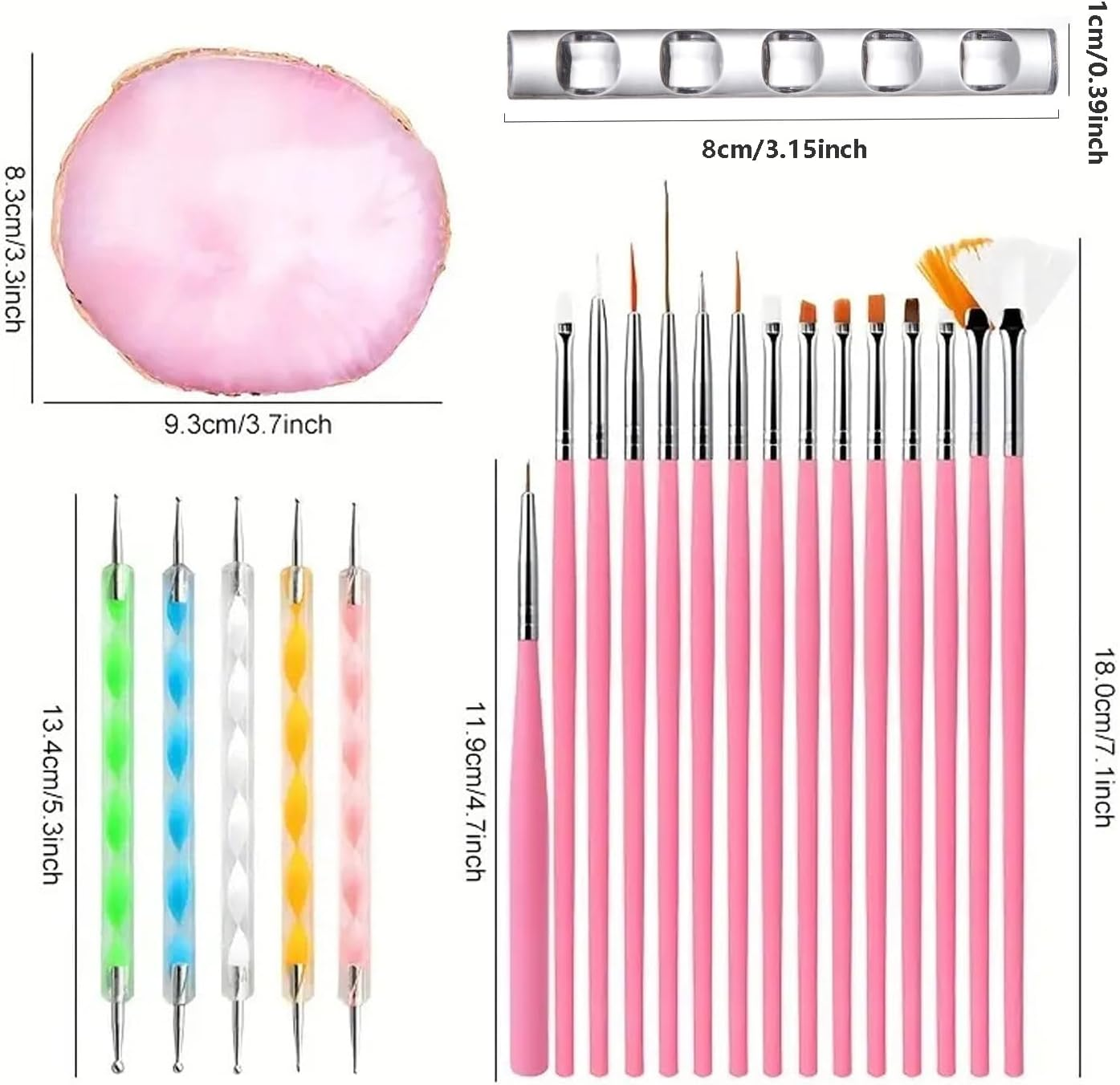 Homtop Nail Art Tools 22-Piece Set, Resin Nail Art Palette, 2-Way Acrylic Silicone Engraving Pen Dotting Pen Tools Nail Art Kit for Nail Art DIY Home Salon Makeup Display Board, Pink image number 5