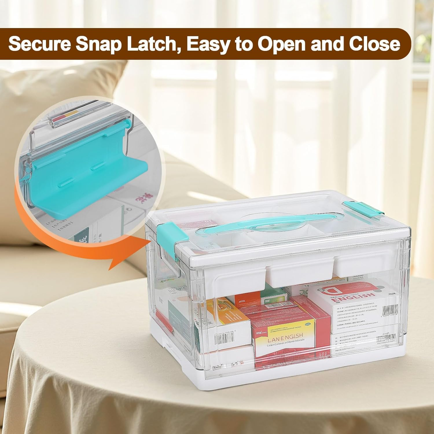 Large Clear Medicine Storage Box & First Aid Organiser with Removable Tray | Multipurpose Home Storage & Organisation for Medical Supplies，Medication Organiser image number 3