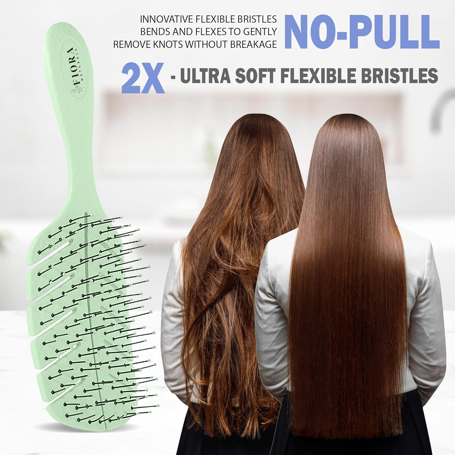 Fiora Naturals Detangler Brush by - 100% Bio-Friendly Detangling Brush W/Ultra-Soft Bristles - Glide through Tangles with Ease - for Curly, Straight, Black Natural, Women, Men, Kids - Dry and Wet Hair