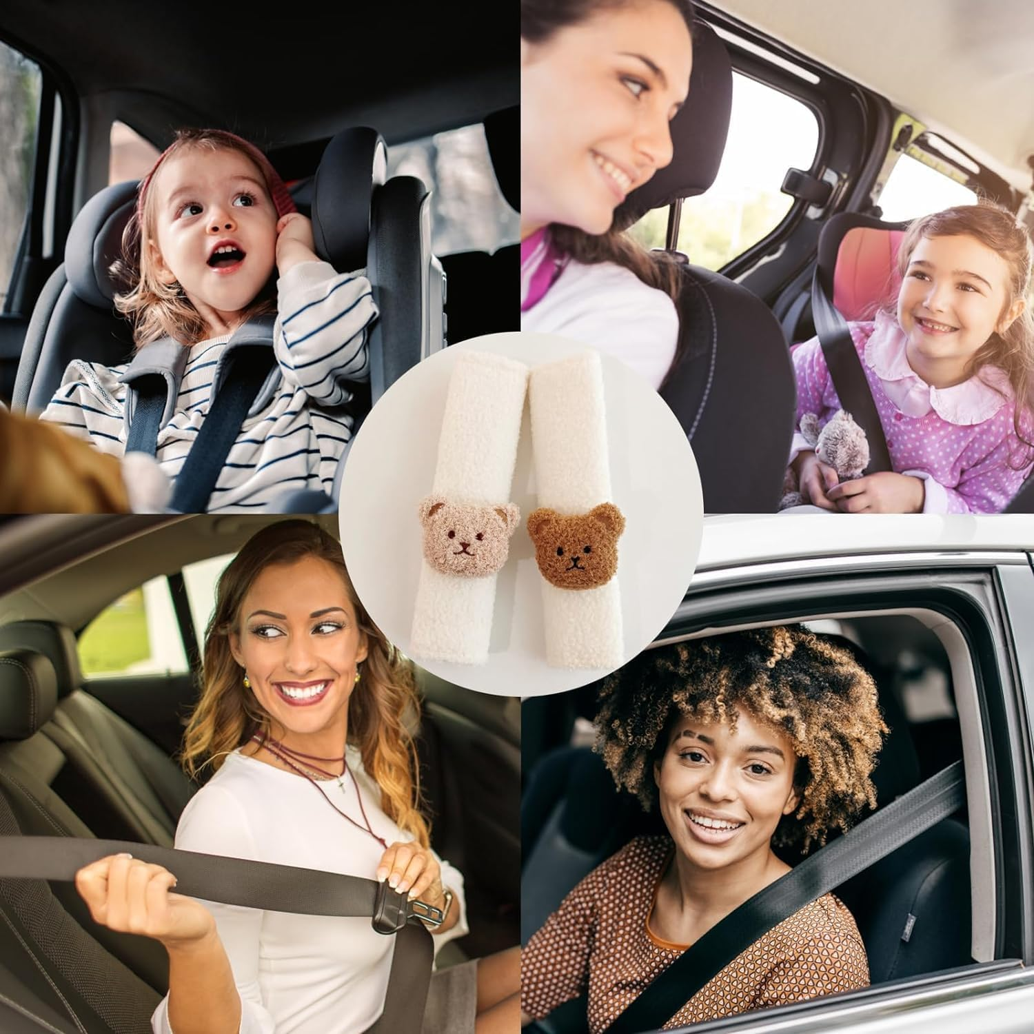 Bear Seat Belt Pads, 2Pack Car Seat Belt Covers, Seat Belt Pads White Plush, Soft Car Seat Belt Pad Cover, Seat Belt Covers Seatbelt Strap Cover, Universal (White Plush) image number 2