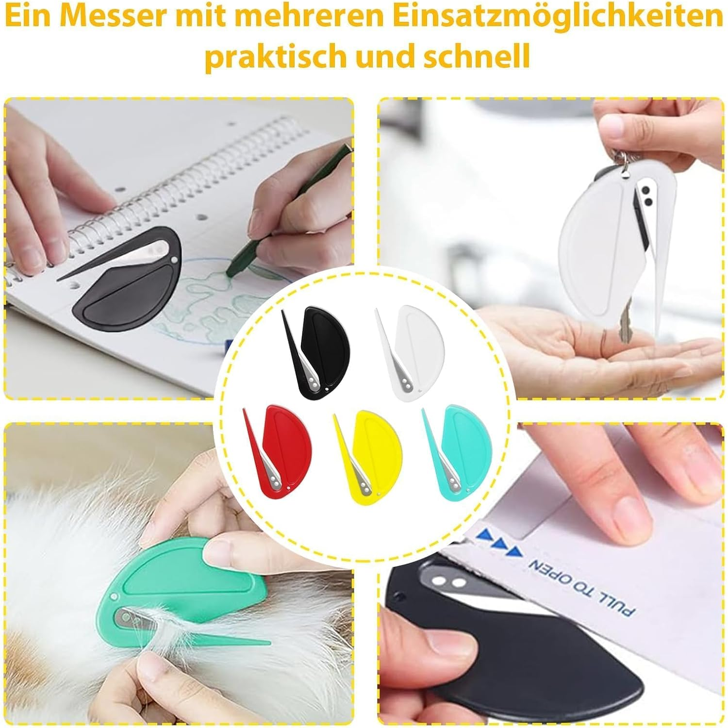 GIONAR Pack of 5 Letter Opener, Dematting Knife, Envelope Cutter, Plastic Cutter, Knot Comb for Cats, Dematting Comb for Dogs, Efficient Grooming for Cats and Dogs