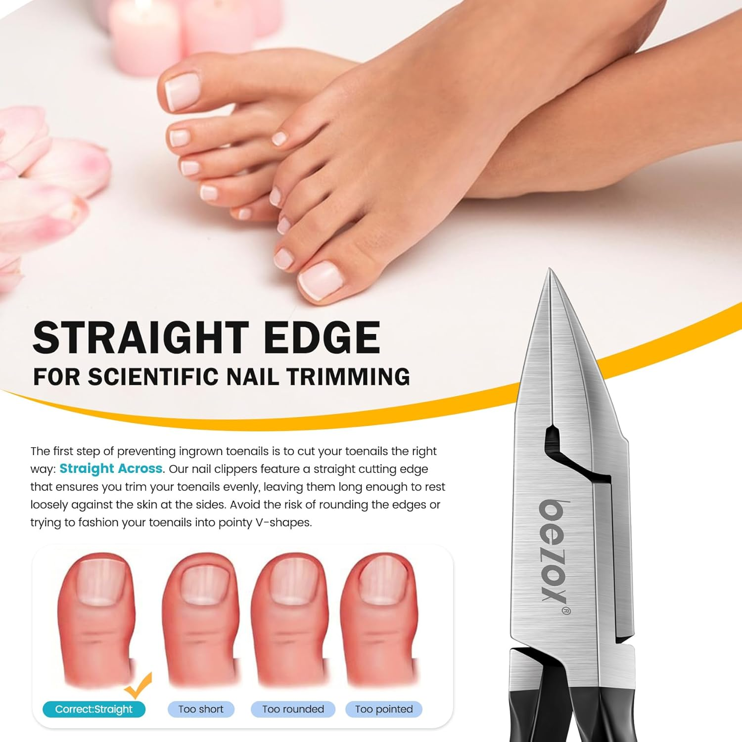 BEZOX BEZOX Straight Blade Toenail Clippers for Seniors Thick Toenails - Wide Open Pointed Jaw Toe Nail Clippers for Ingrown Nails, Precision Grooming Toenail Scissors for Healthy Nails - Black - Black image number 2