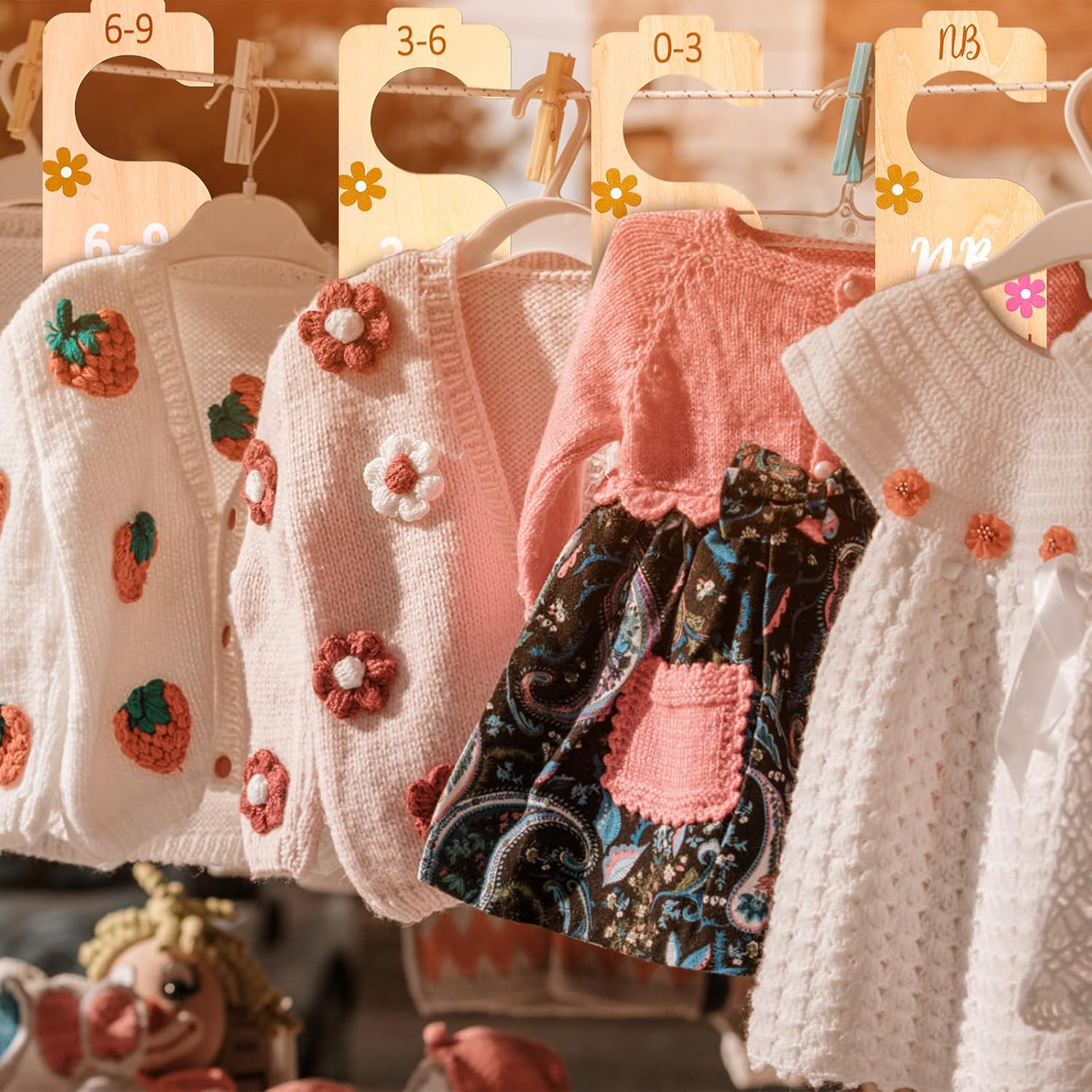 8Pcs Nursery Hanger Dividers, Wooden Baby Closet Dividers Sorting 8 Sizes Baby Clothes Organizer Dividers Closet Hangers Dividers Baby Wardrobe Dividers for Parents image number 5