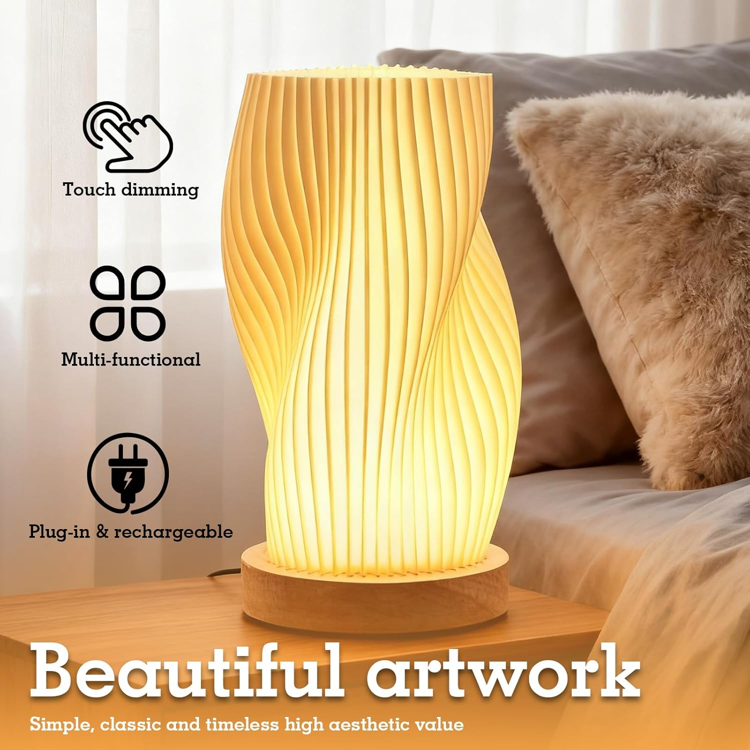 SUNOYA Bedside Lamp Touch Dimmable LED Table Lamp Decoration Living Room Bedroom Table Lamps for Decoration Bedroom Living Room image number 5
